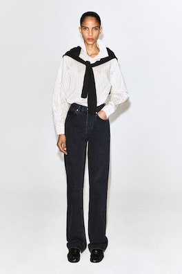 STRIPED COTTON-SILK HIGH-COLLAR SHIRT — IVORY / BROWN / STRIPED 3