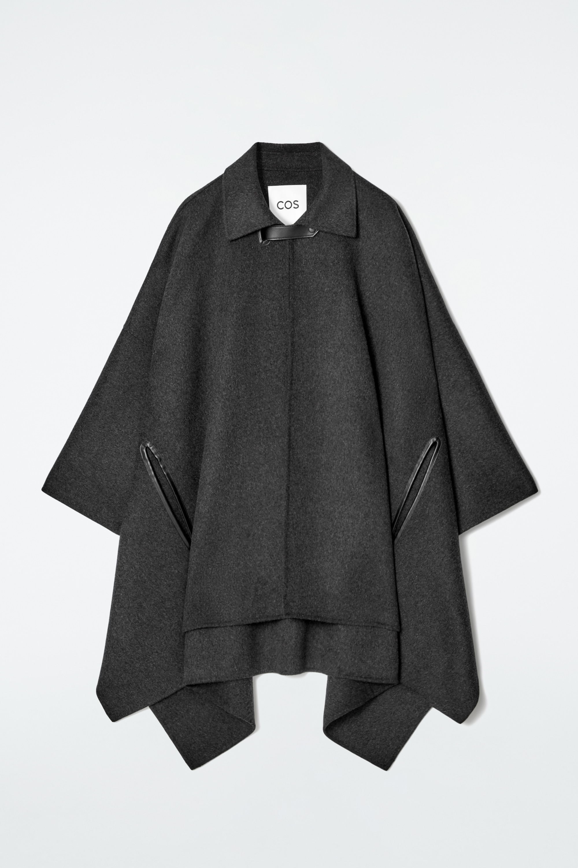 DOUBLE-FACED MERINO WOOL CAPE - DARK GREY