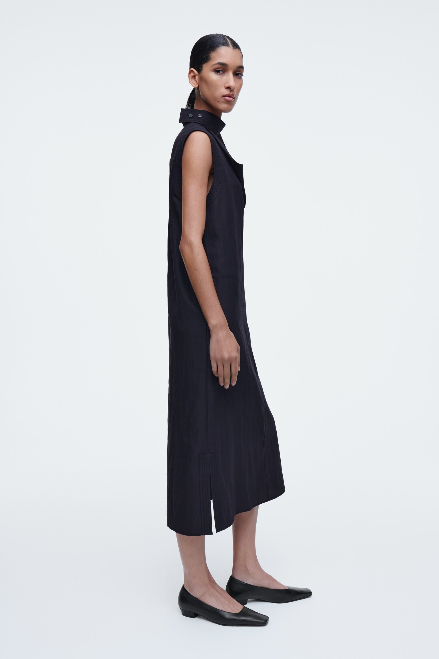 ABITO MIDI CON SCOLLO DRAPPEGGIATO CUT OUT - INDACO - 4