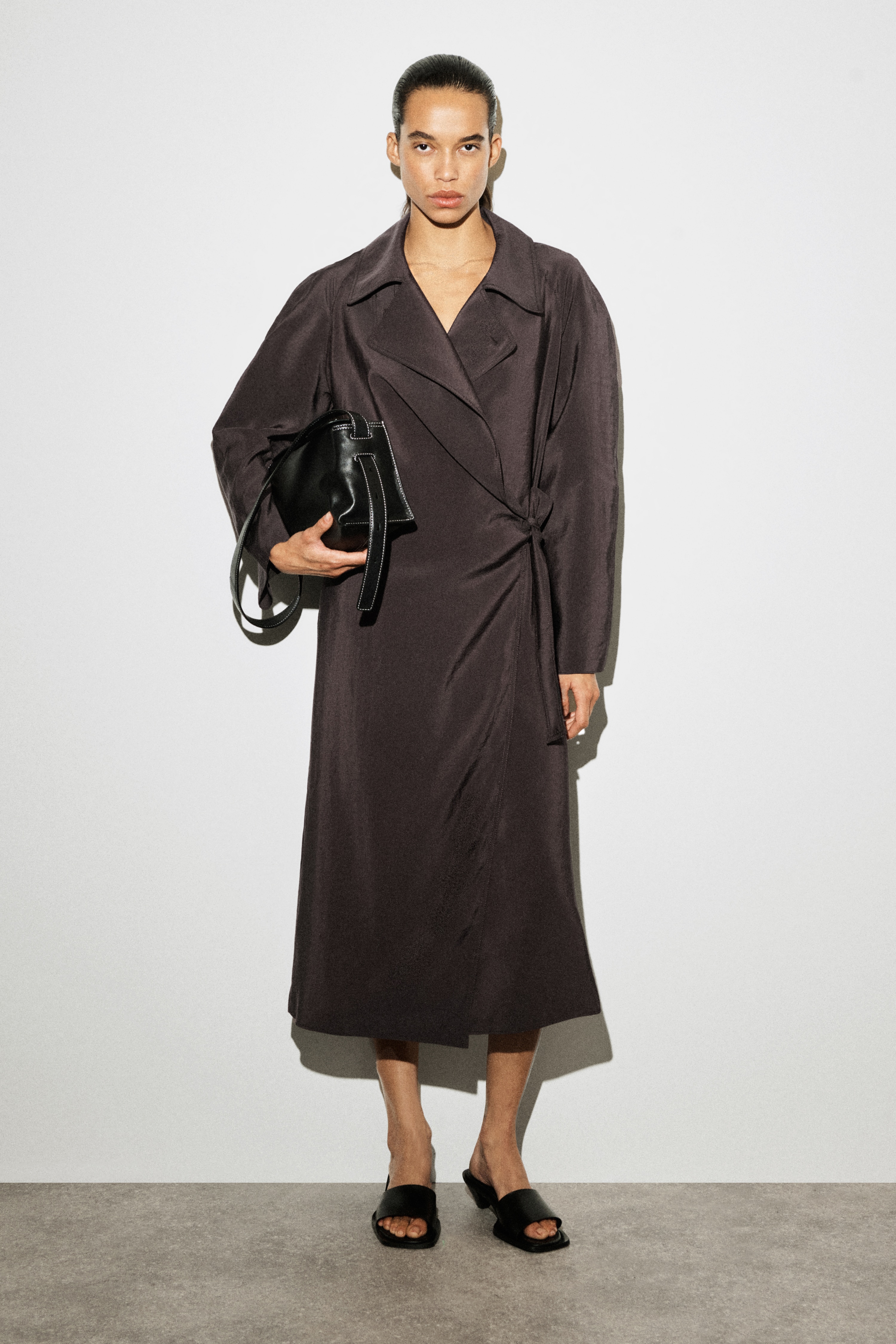 ROBE MIDI WORKWEAR FAÇON TRENCH-COAT - BRUN FONCÉ