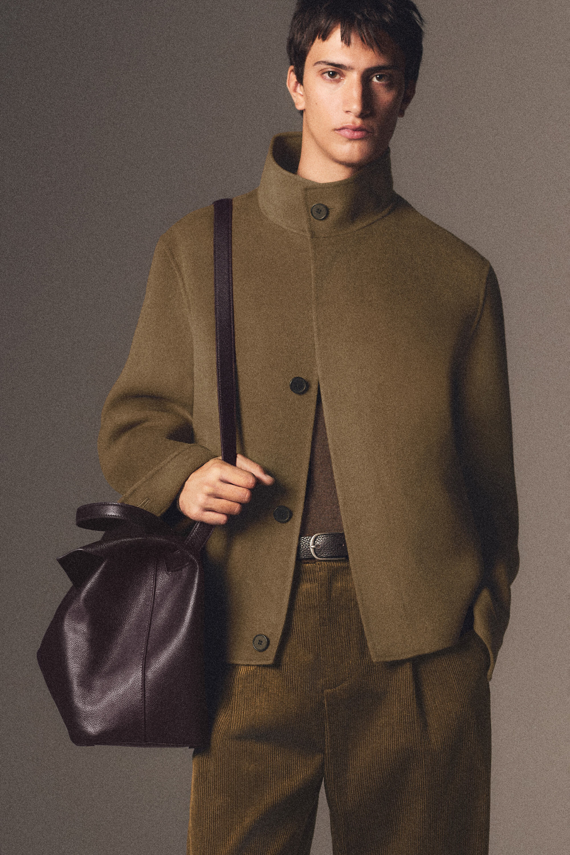 DOUBLE-FACED WOOL MOCK-NECK JACKET - DARK BEIGE | COS US