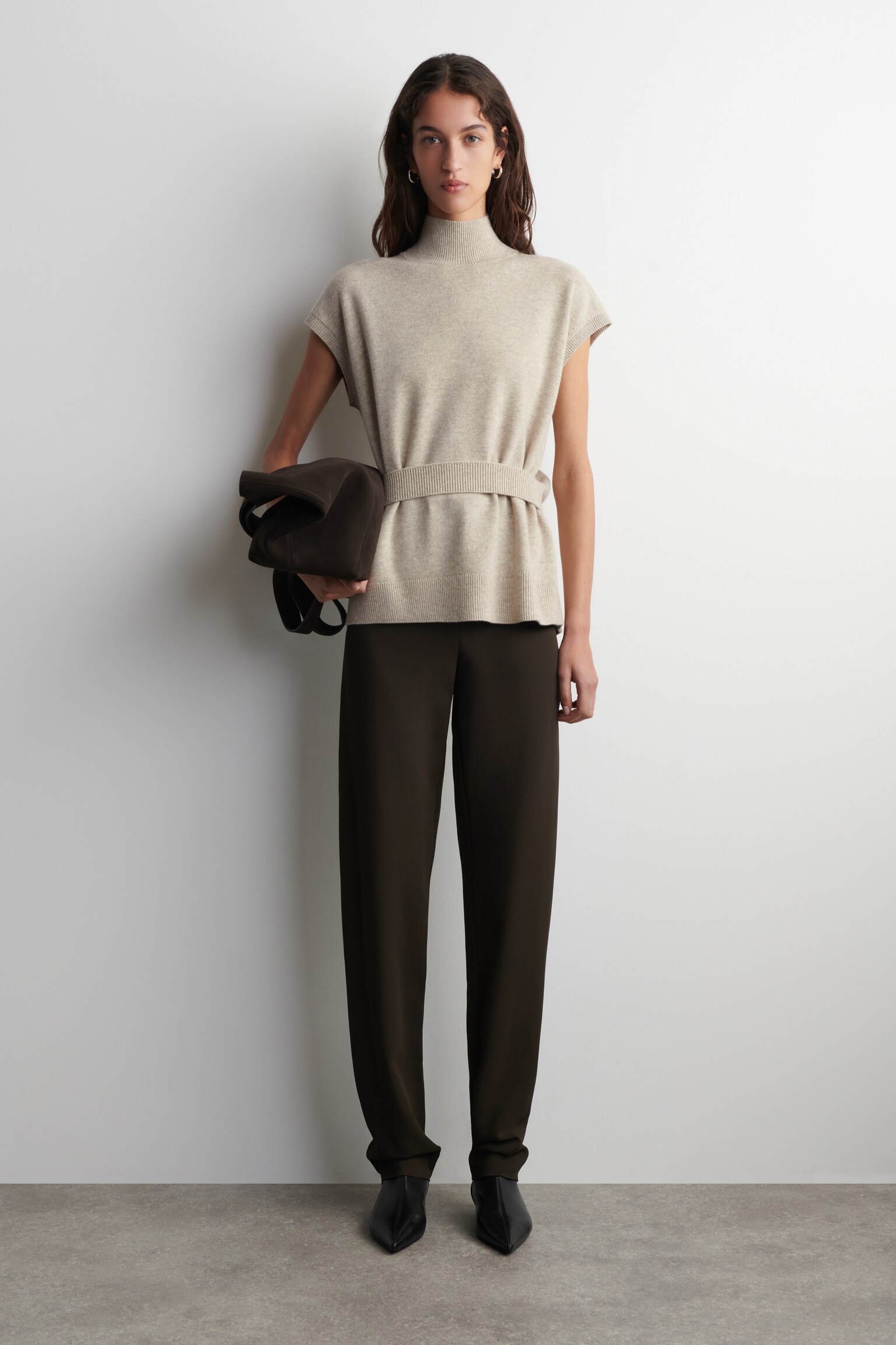 WOLLPULLUNDER MIT GÜRTEL UND KRAGEN - BEIGE MELIERT - 4