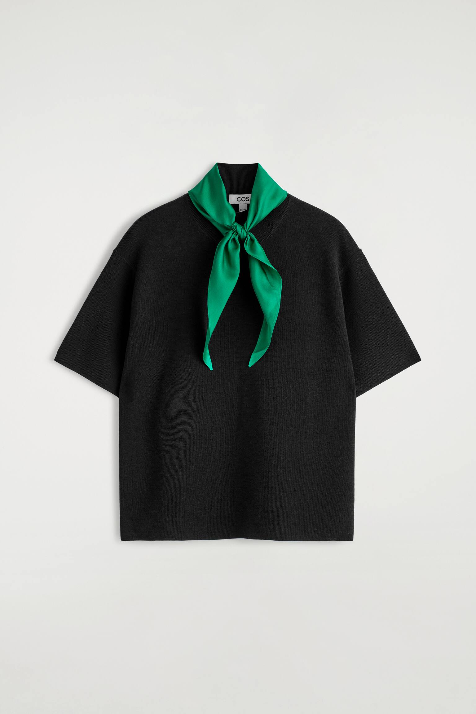 T-SHIRT IN LANA MERINO CON DETTAGLIO SCIARPA - BLACK / GREEN/AVORIO / CIOCCOLATO - 2