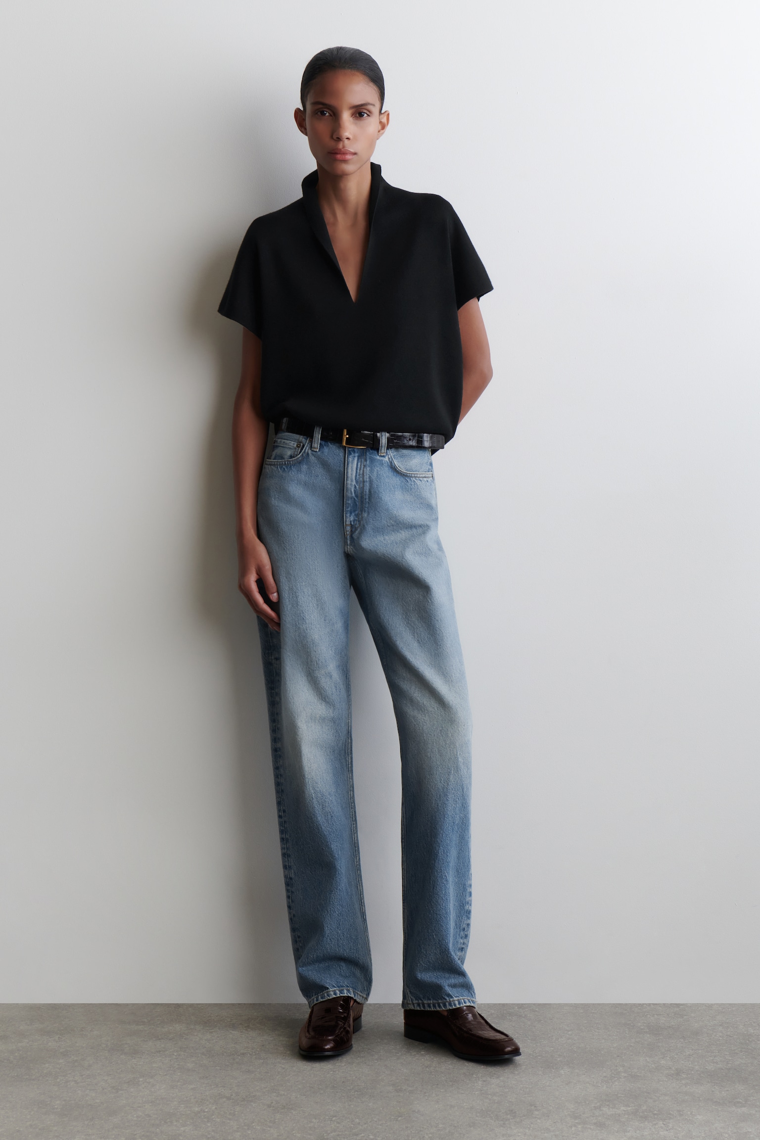 REPRISE STRAIGHT-LEG JEANS - FADED BLUE/DARK INDIGO/DARK BROWN - 1