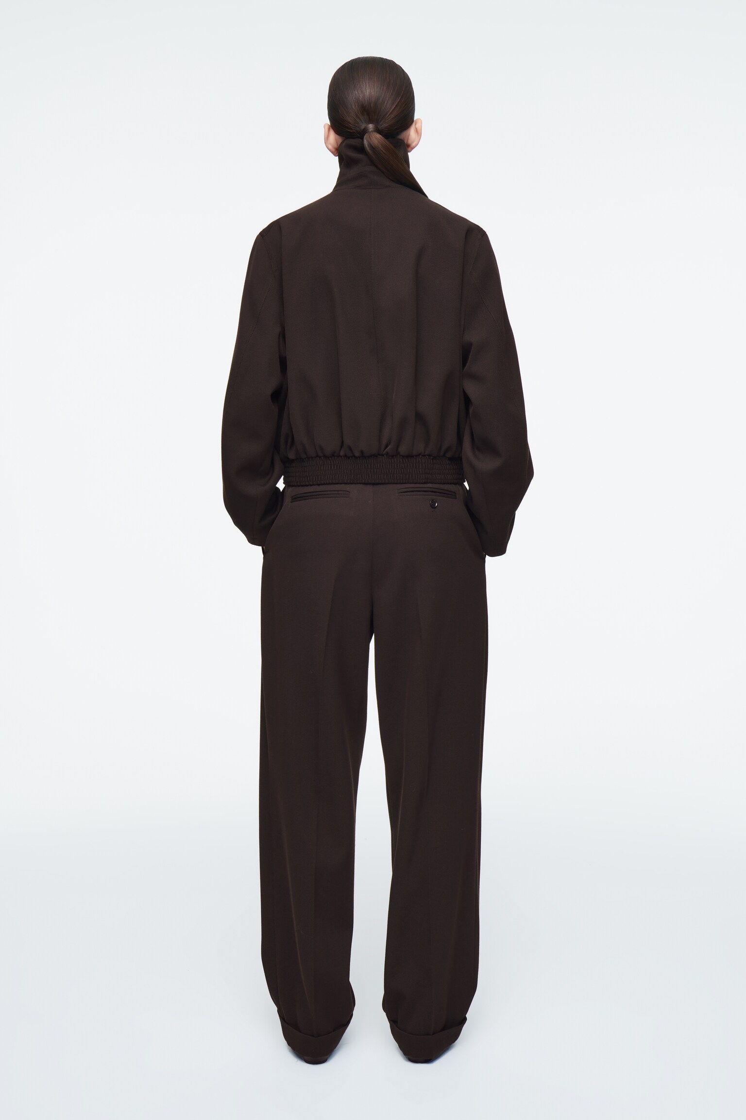 OVERSIZED-JACKE AUS WOLL-MIX MIT STEHKRAGEN - DUNKELBRAUN - 6
