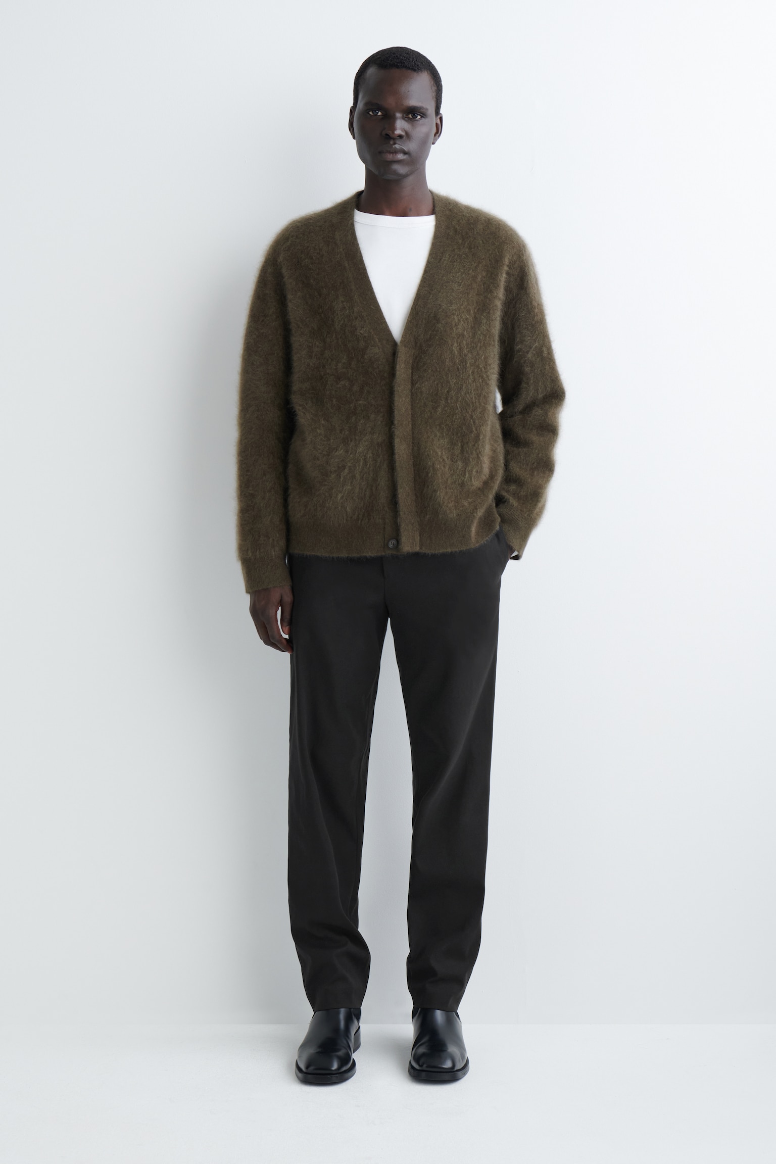 COTTON SLIM-LEG TROUSERS - BLACK