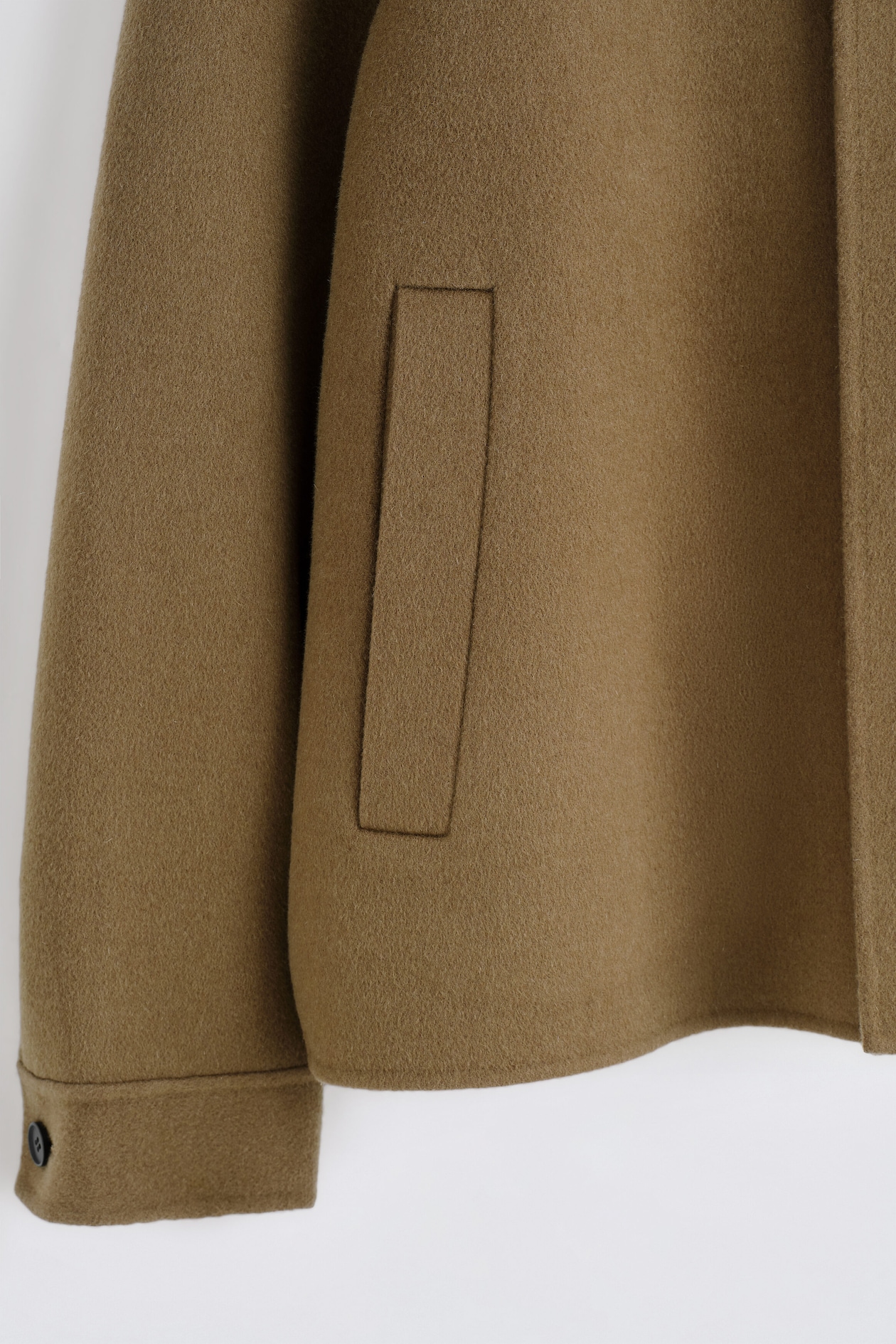 DOUBLE-FACED WOOL MOCK-NECK JACKET — DARK BEIGE