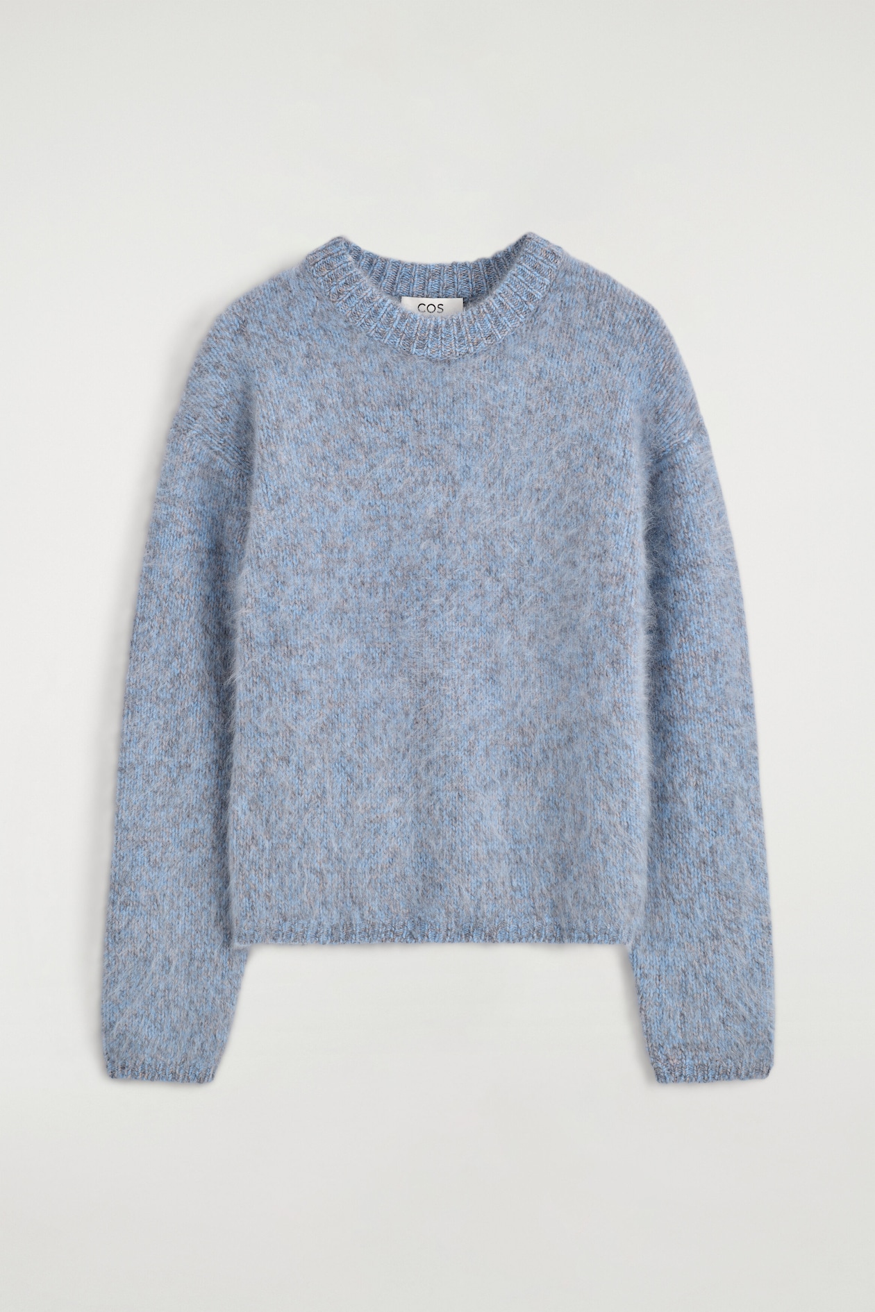 TWO-TONE BRUSHED PURE CASHMERE SWEATER — BLUE MÉLANGE