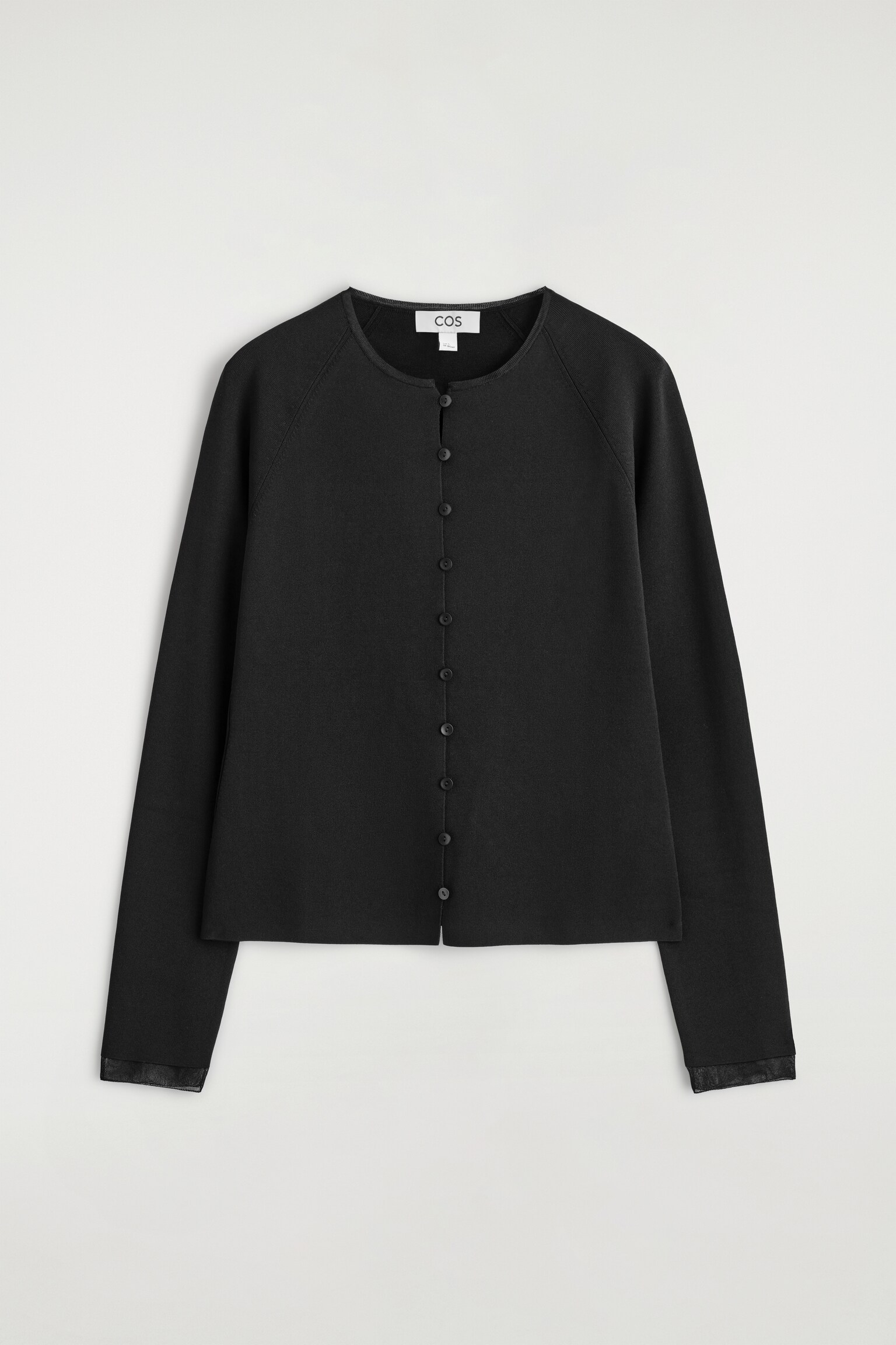 SHEER-DETAIL KNITTED CARDIGAN - BLACK - 2