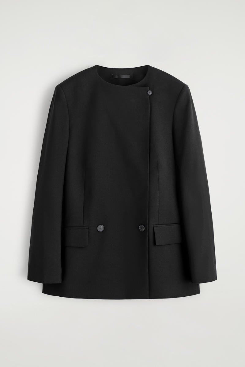 Cos Structured Collarless Wool Blazer In Black