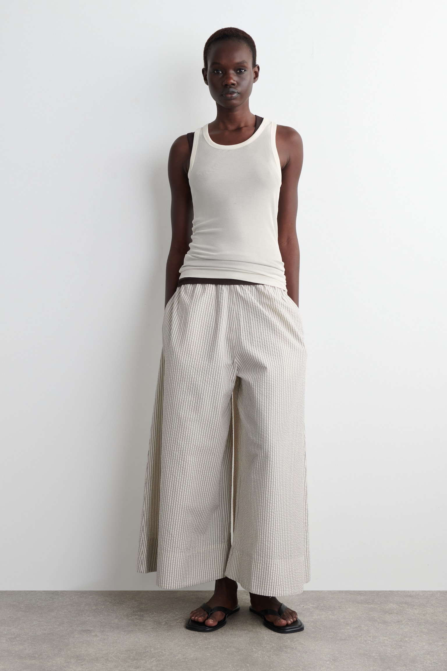 PANTALONI CULOTTE IN SEERSUCKER - AVORIO / MARRONE / A RIGHE/NERO