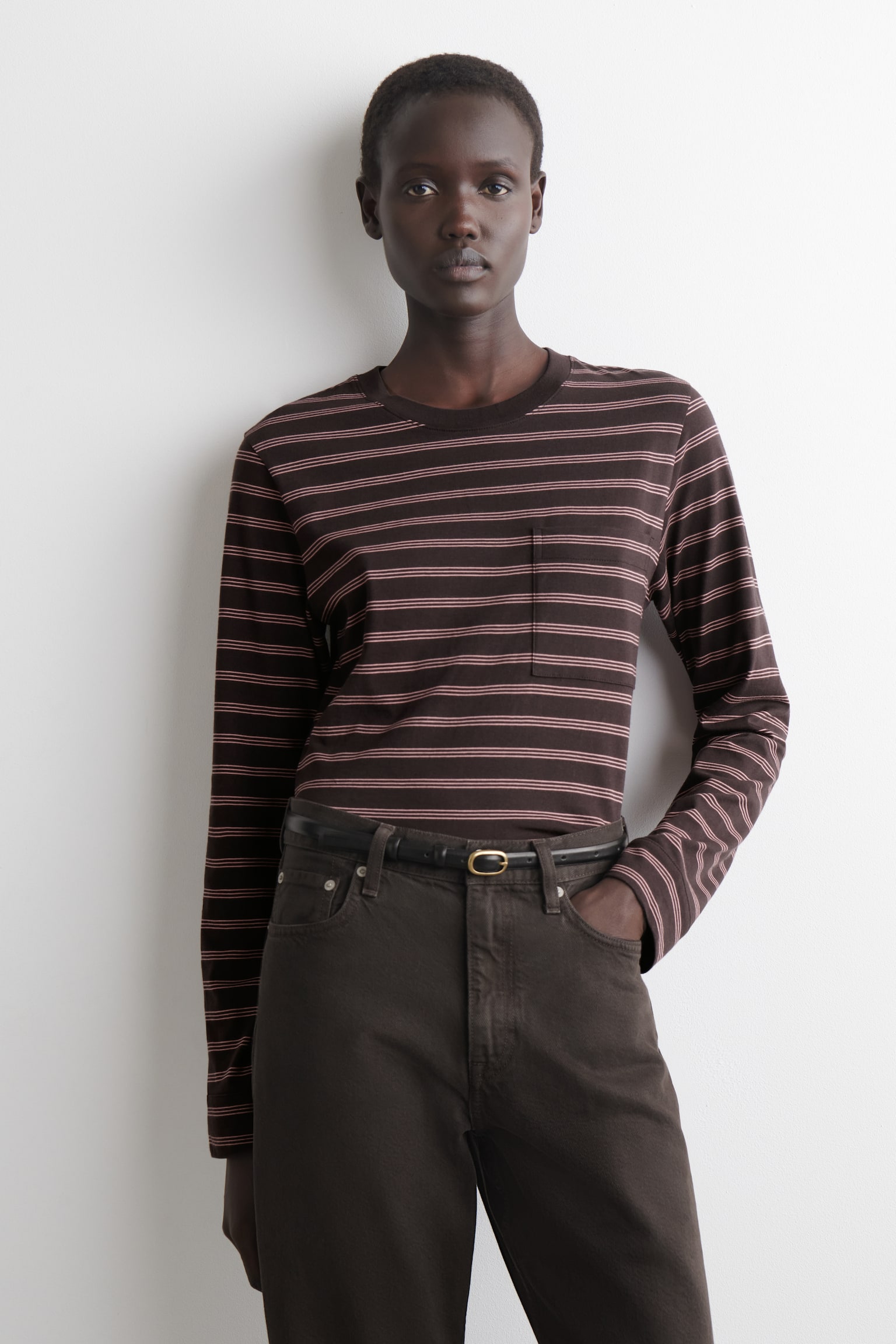 HOSSZÚ UJJÚ PAMUT PÓLÓ - BROWN / PINK / STRIPED/SZÜRKE MELANZS/FEHÉR - 1