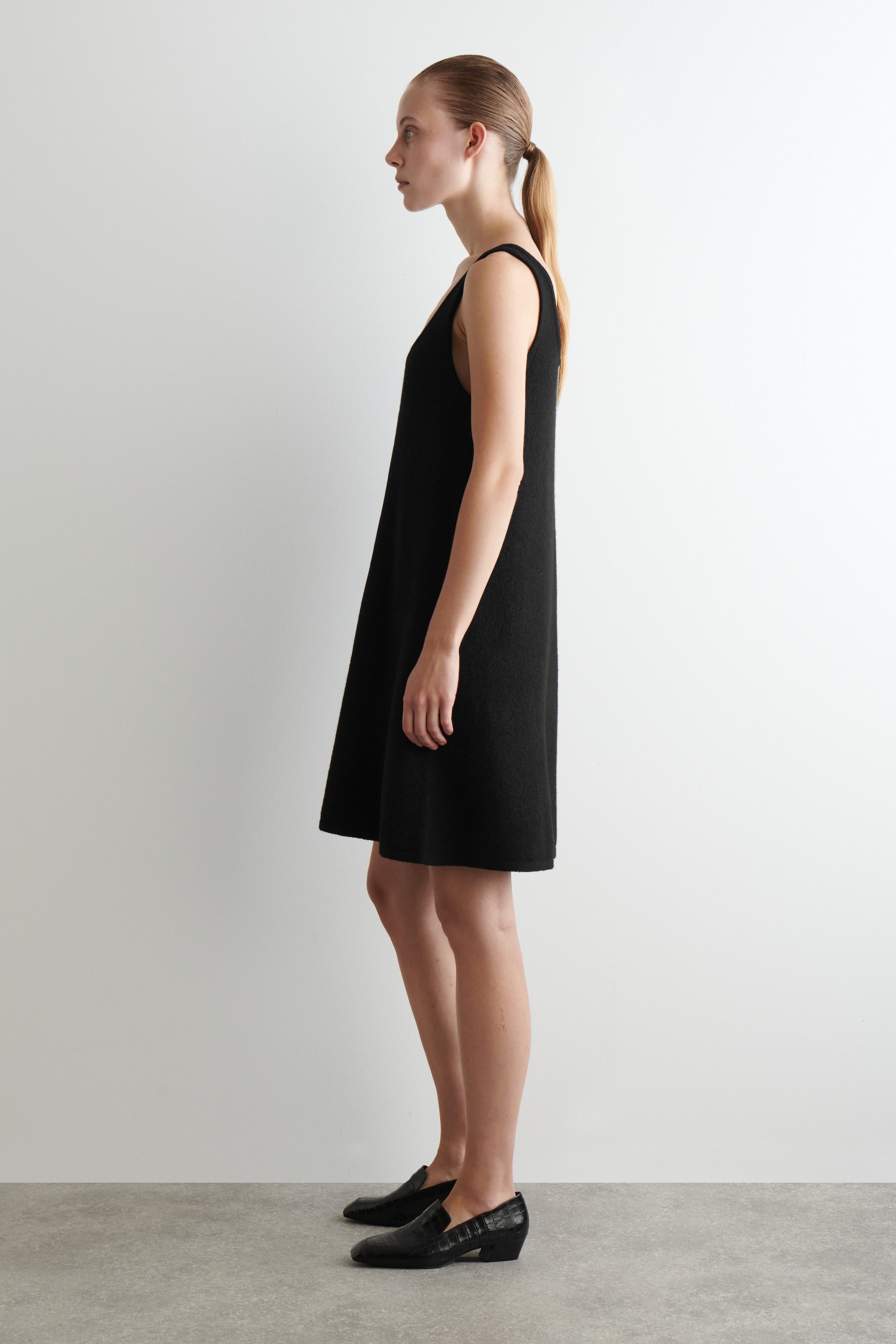 BOILED-WOOL A-LINE MINI DRESS