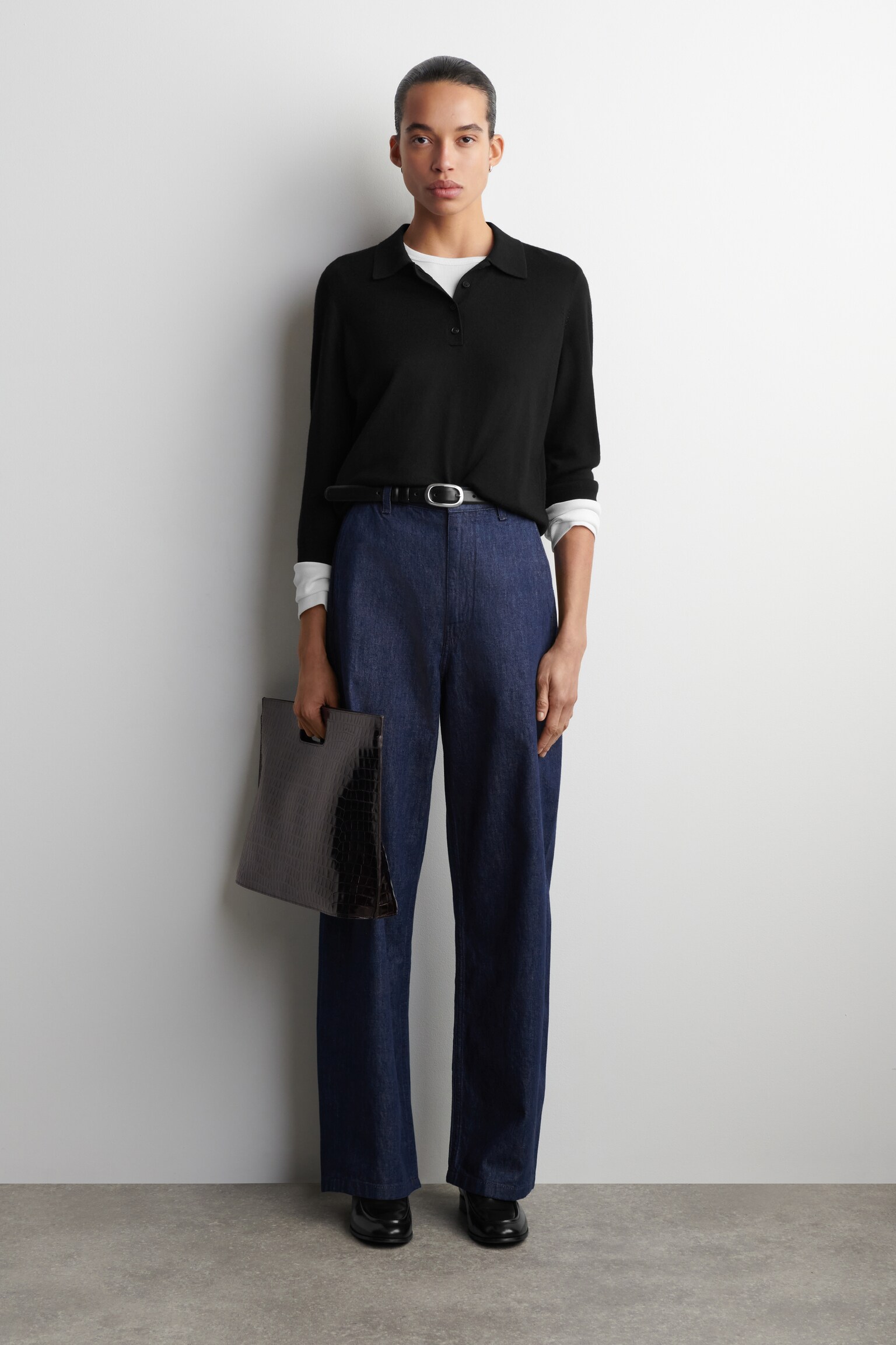 PANTALON LARGE EN DENIM - BLEU FONCÉ