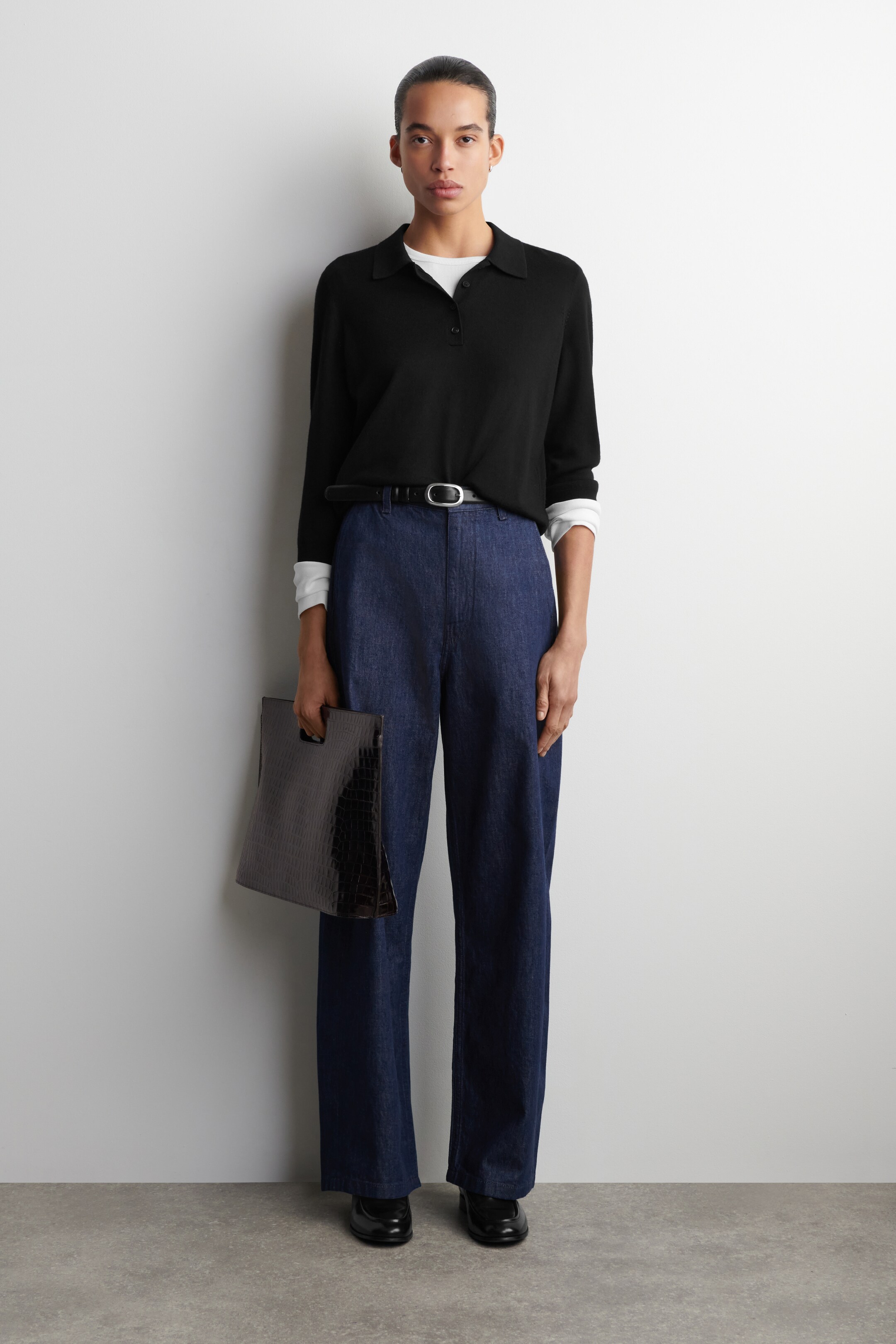 Ver imagem maior: CALÇAS DE GANGA DE PERNA LARGA - AZUL ESCURO - SENHORA | H&M PT 1