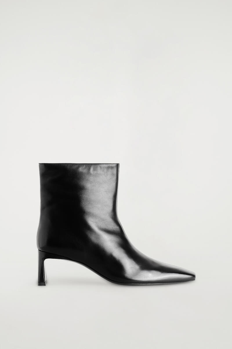 Angular Leather Heeled Ankle Boots