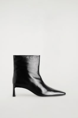 ANGULAR LEATHER HEELED ANKLE BOOTS — BLACK 3