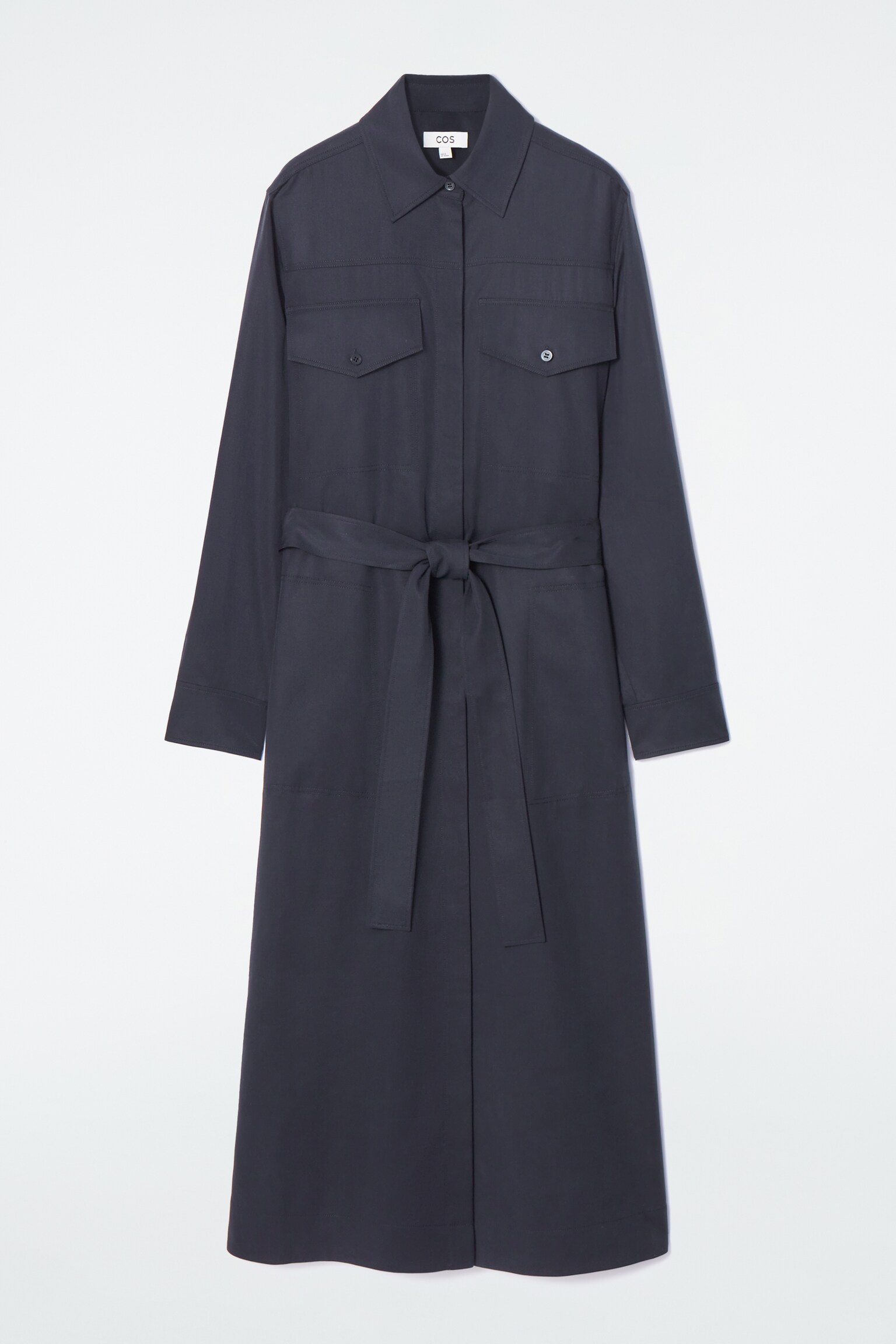 BELTED MIDI SHIRT DRESS - NAVY