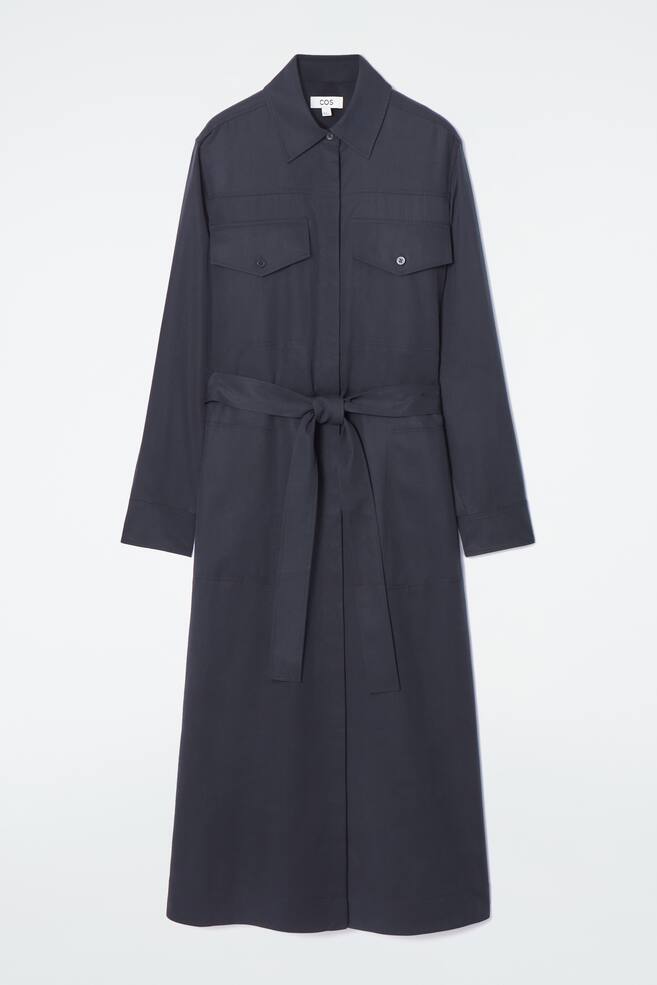 BELTED MIDI SHIRT DRESS - NAVY - 1