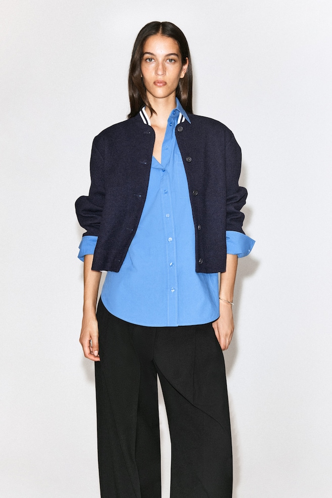 BOILED WOOL-BLEND BOMBER JACKET — NAVY
