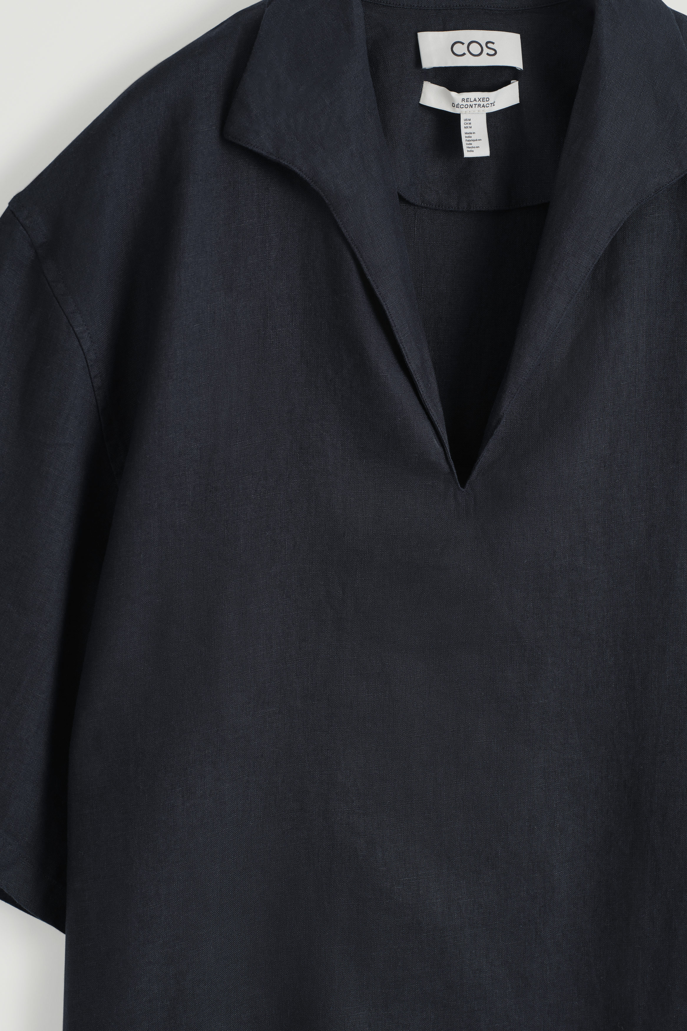 OPEN-COLLAR LINEN SHIRT - NAVY | COS