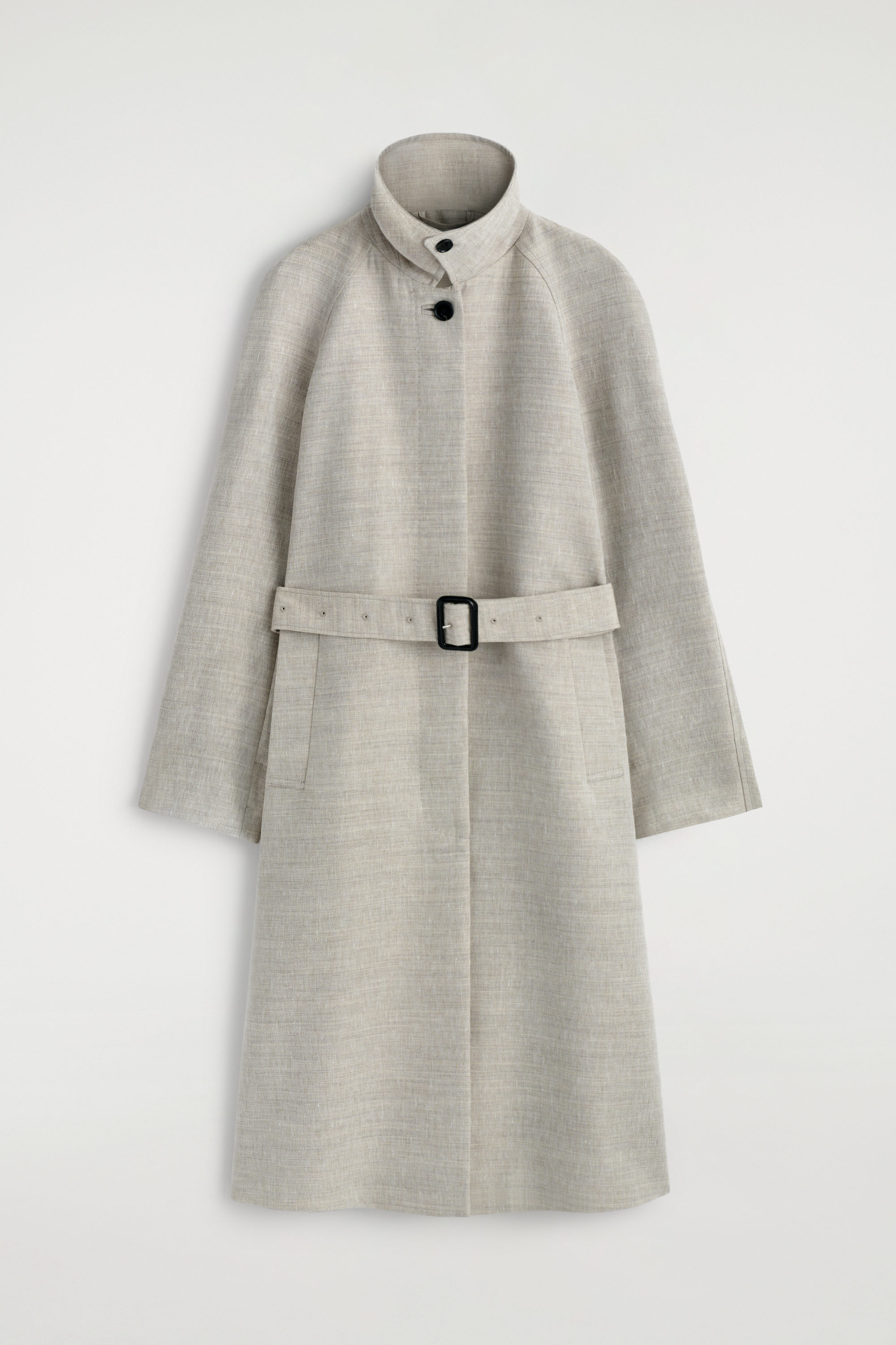 LINEN-WOOL LONG TRENCH COAT - STONE MÉLANGE | COS US