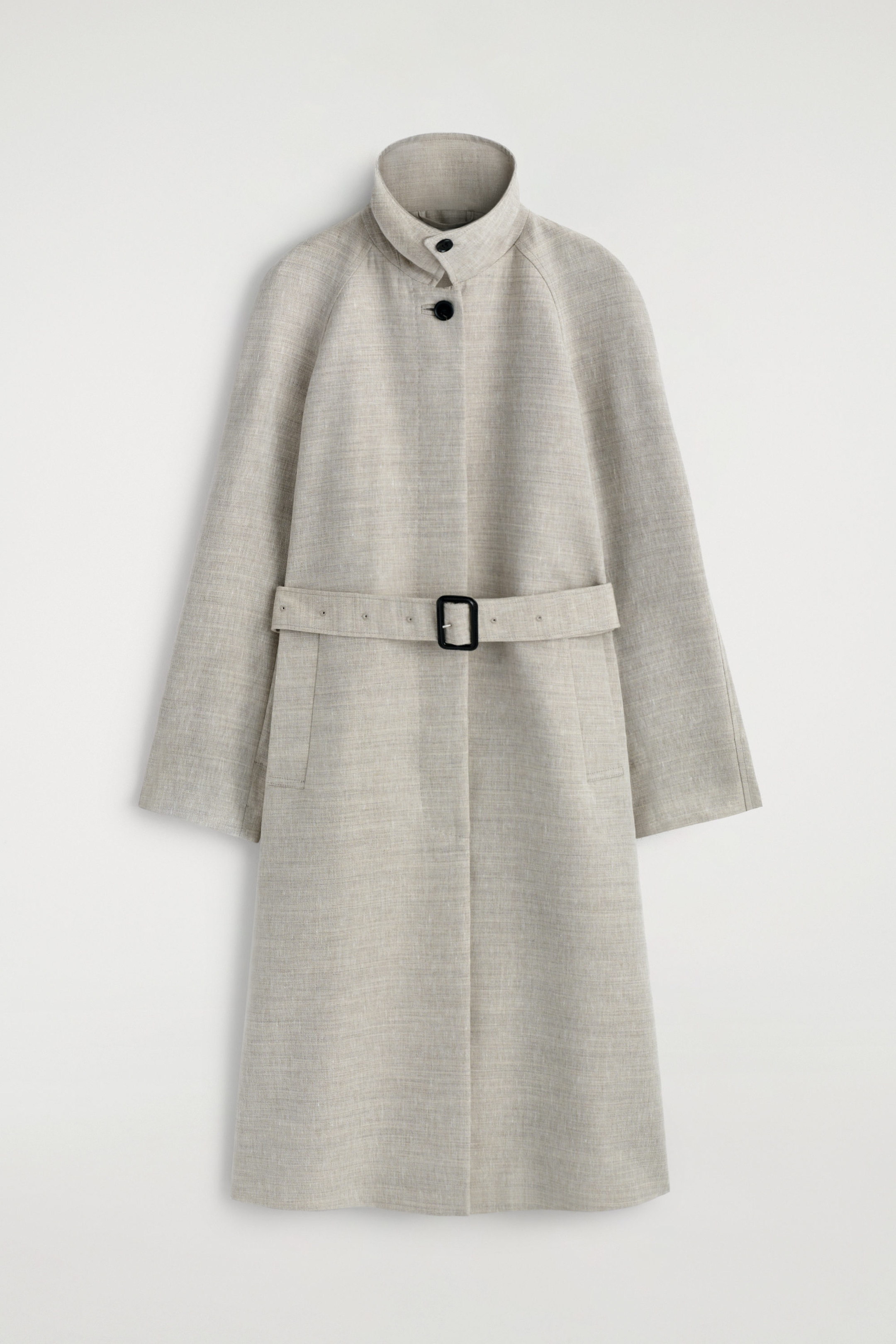 LINEN-WOOL LONG TRENCH COAT