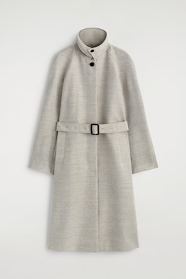 LINEN-WOOL LONG TRENCH COAT — STONE MÉLANGE 8
