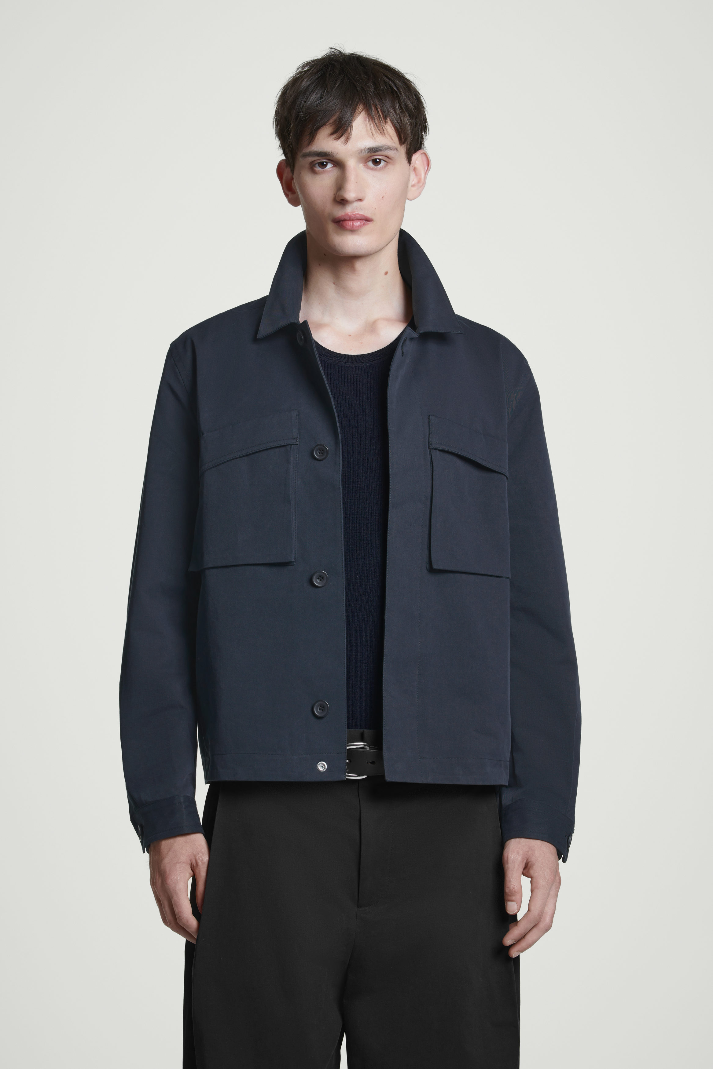 ジャケット・アウター COS Wool Textured Overshirt Navy S RELAXED-FIT WOOL OVERSHIRT - NAVY | COS