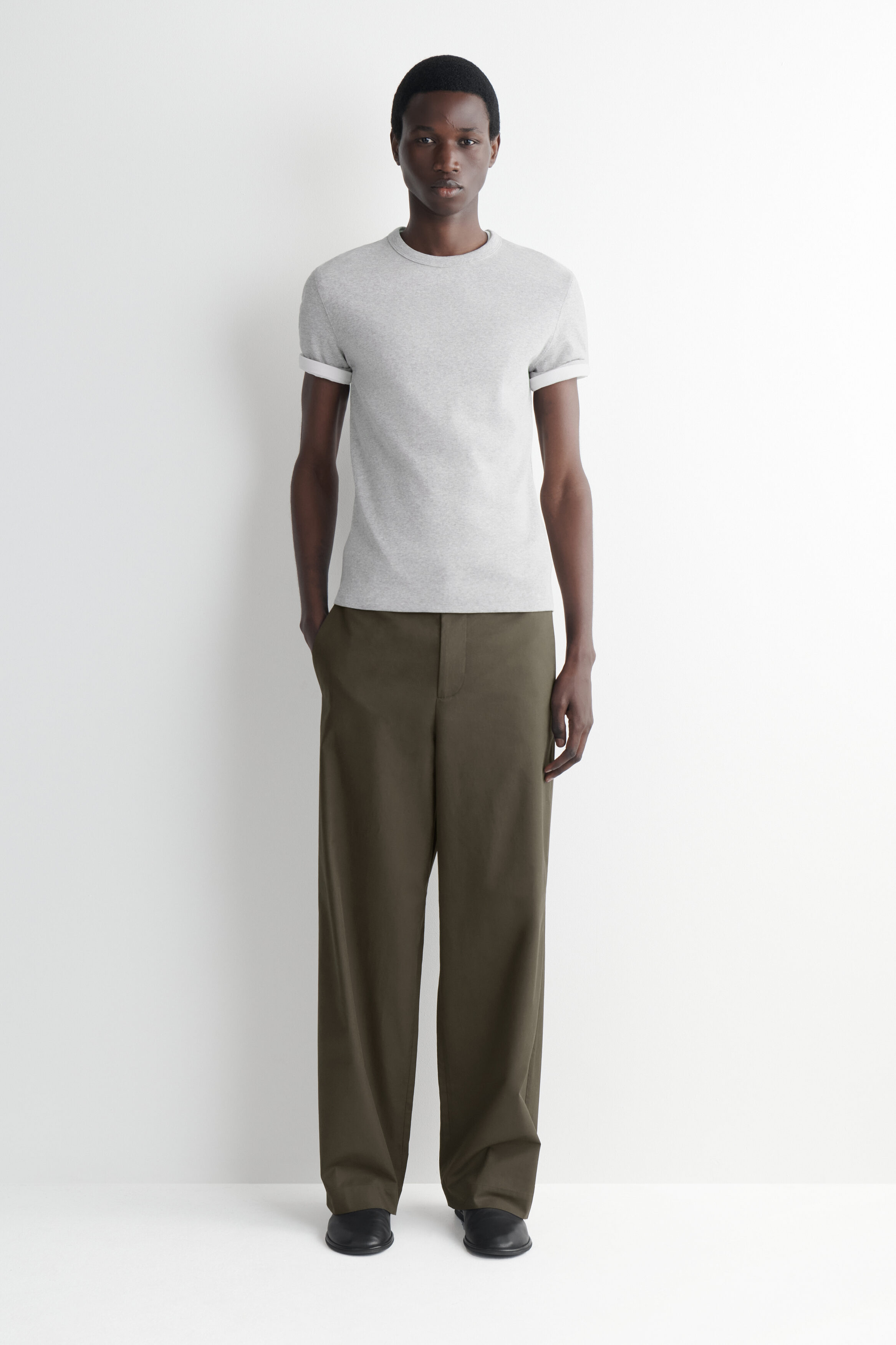 SLIM RIBBED COTTON T-SHIRT - LIGHT GRAY | COS US