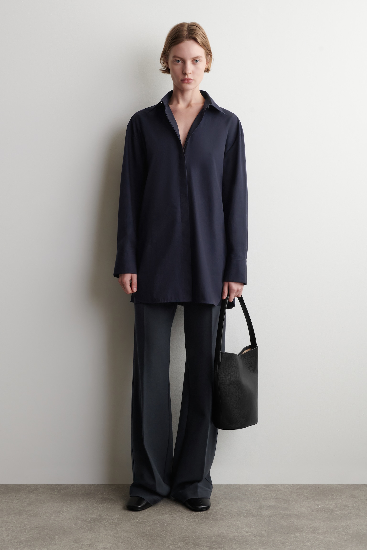 TAILORED COTTON SHIRT - NAVY/WHITE - 3