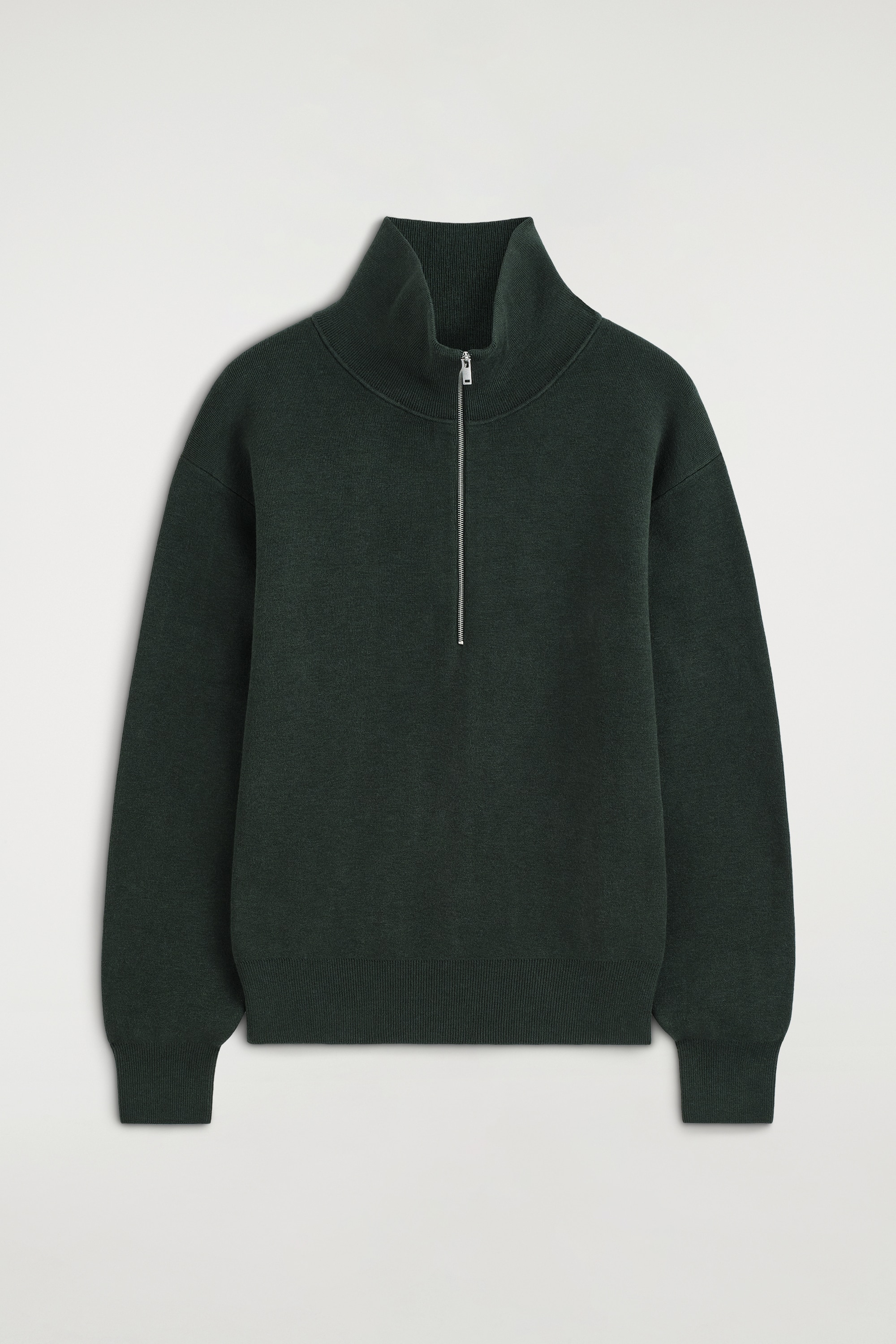 FUNNEL-NECK HALF-ZIP KNITTED JUMPER - ירוק כהה/שחור