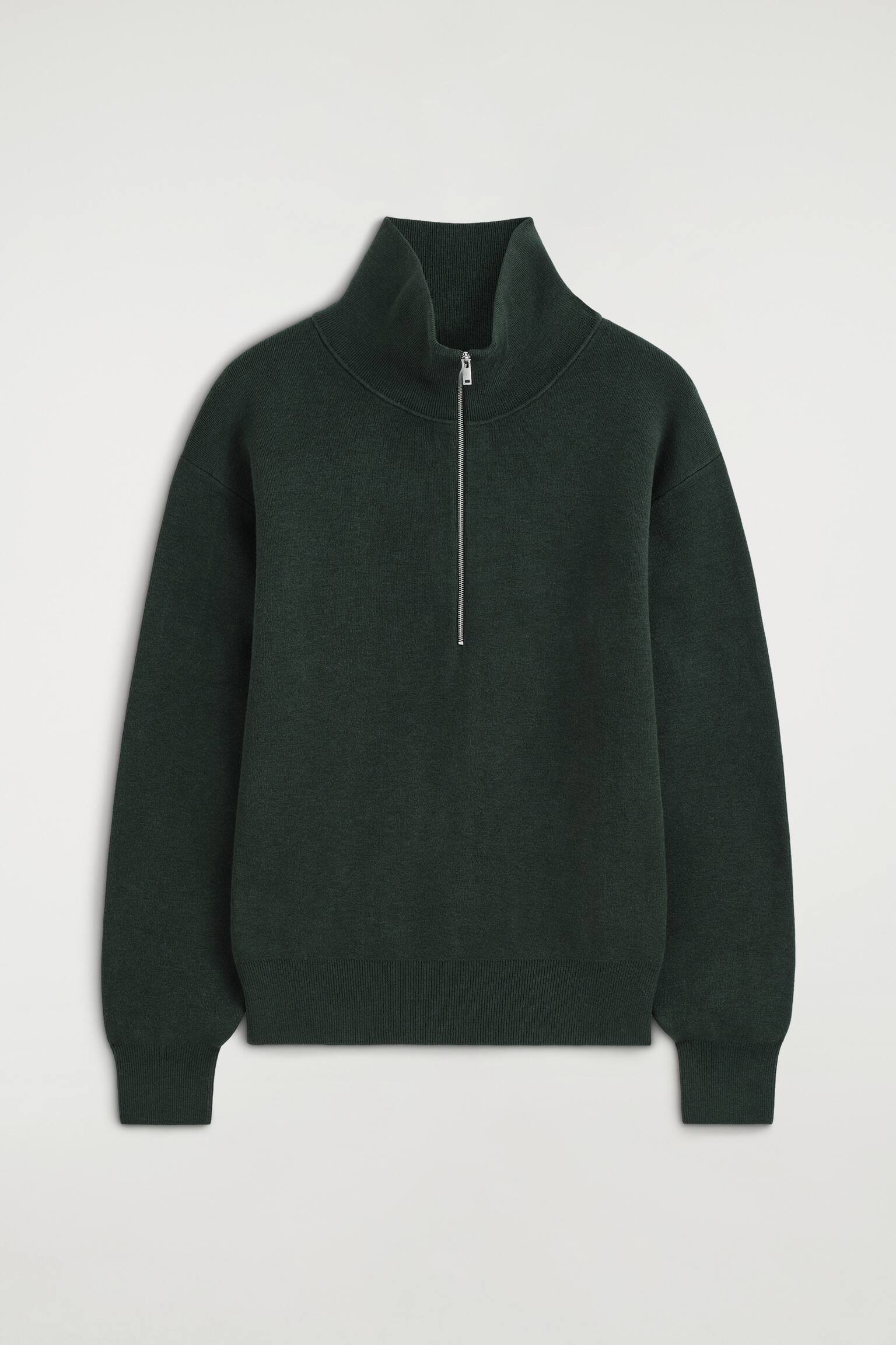 FUNNEL-NECK HALF-ZIP KNITTED JUMPER - ירוק כהה/שחור - 1
