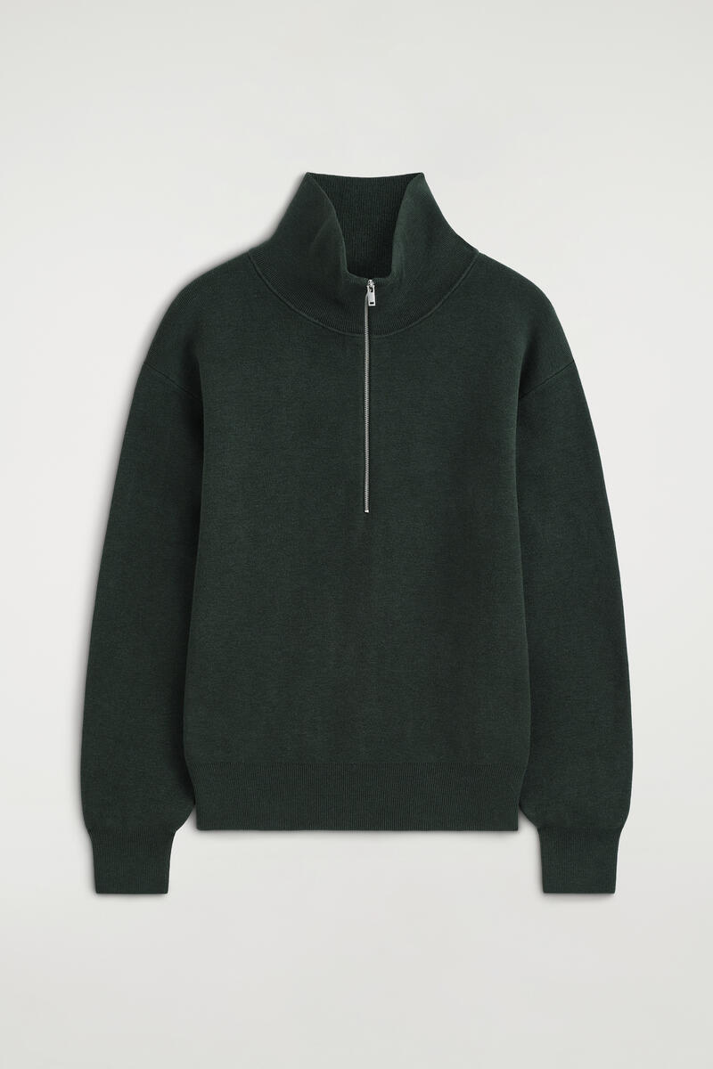 Funnel-Neck Half-Zip Knitted Sweater