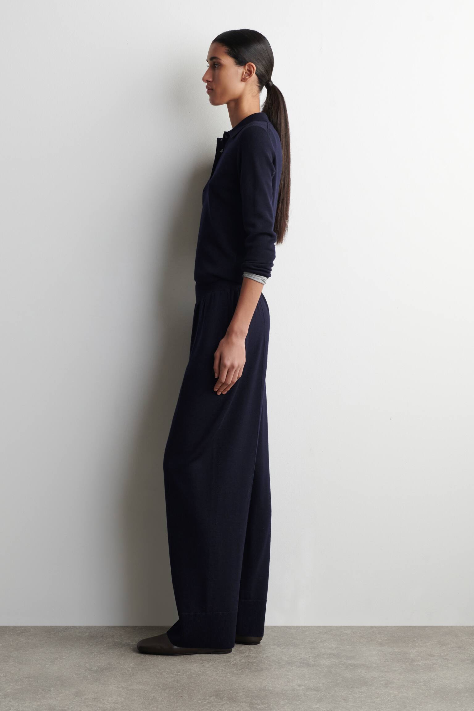 PANTALONI IN LANA MERINO CON VITA ELASTICIZZATA - BLU NAVY - 5