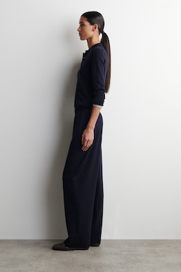 ELASTICATED MERINO WOOL TROUSERS — NAVY 2