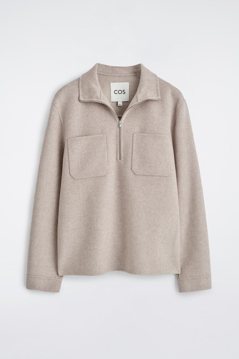 Cos Double-faced Wool Zip-up Overshirt In Beige In Sand