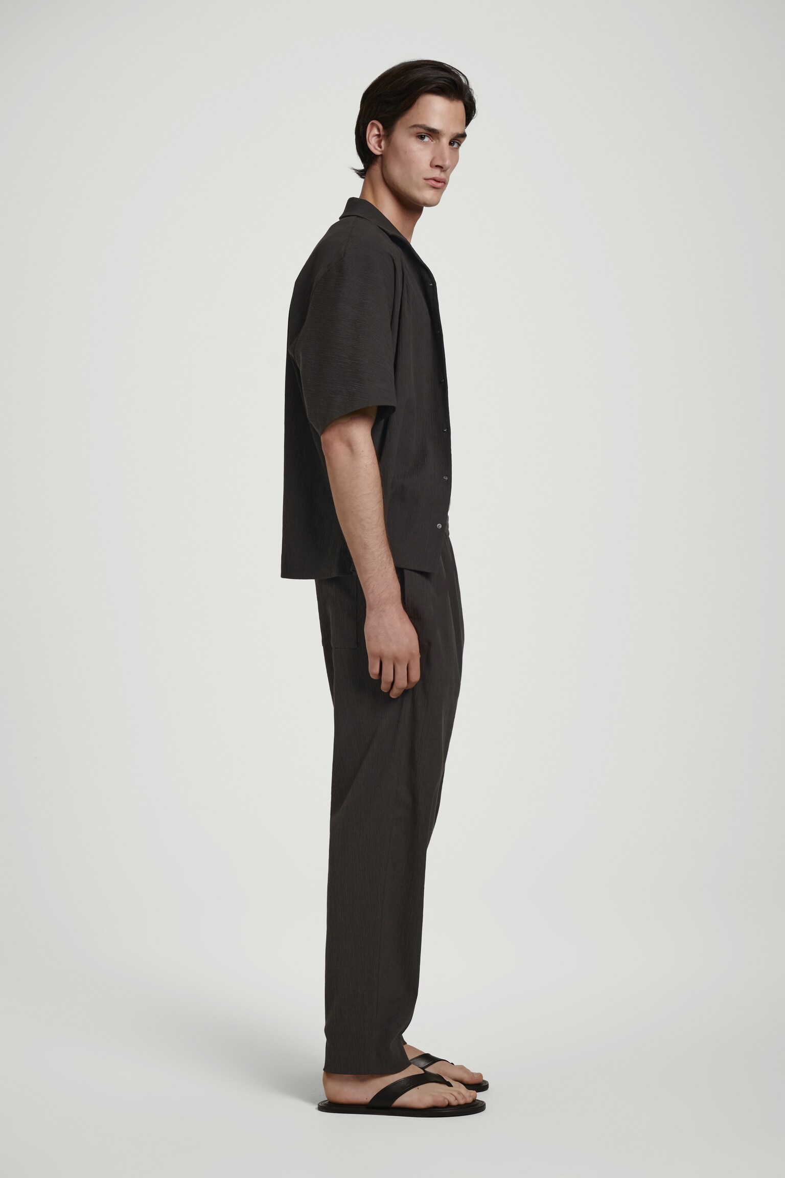 PANTALONI IN COTONE INCRESPATO - MARRONE SCURO - 5