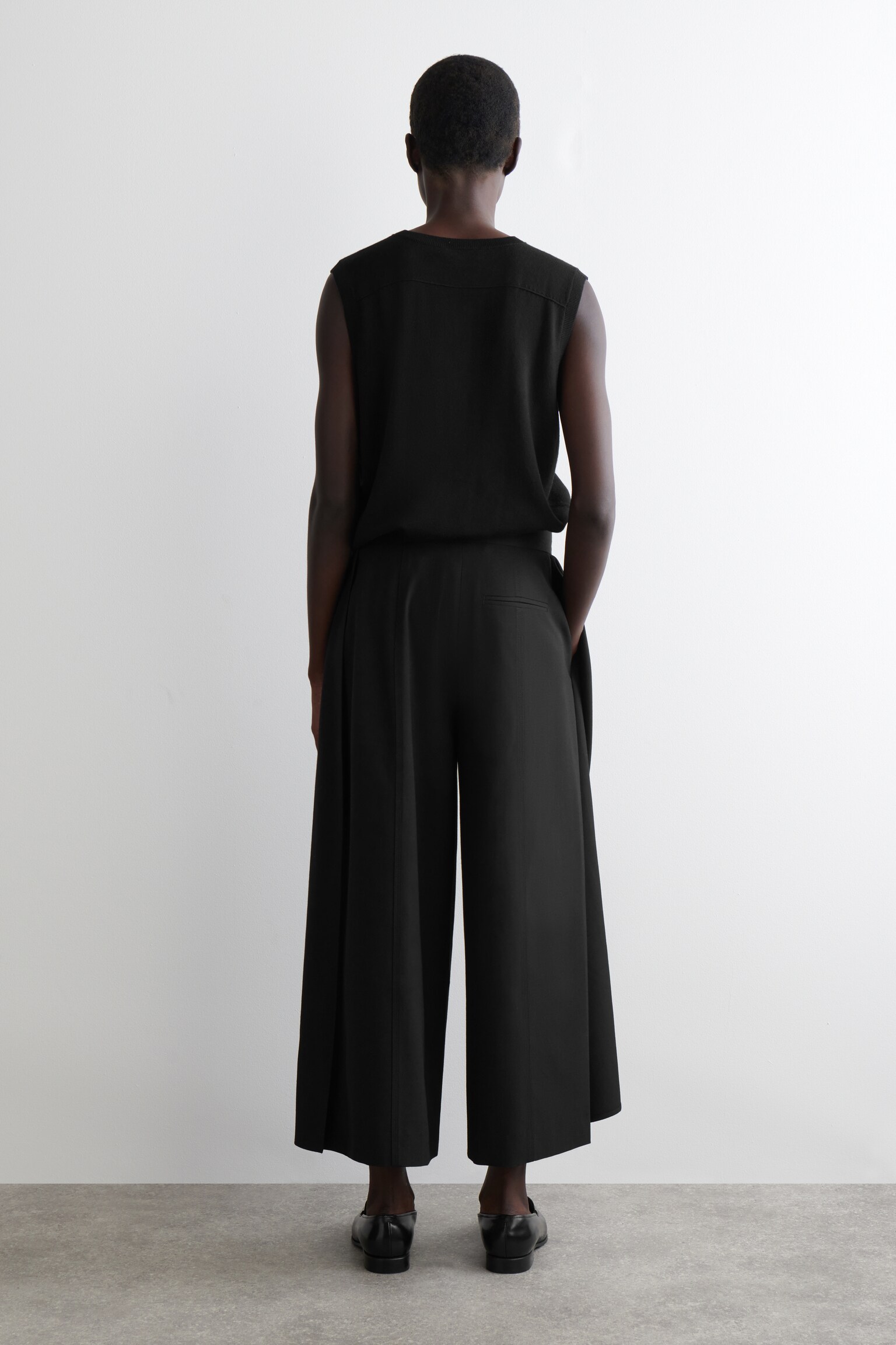 CULOTTE PLISSÉ IN MISTO LANA MERINO - NERO - 4