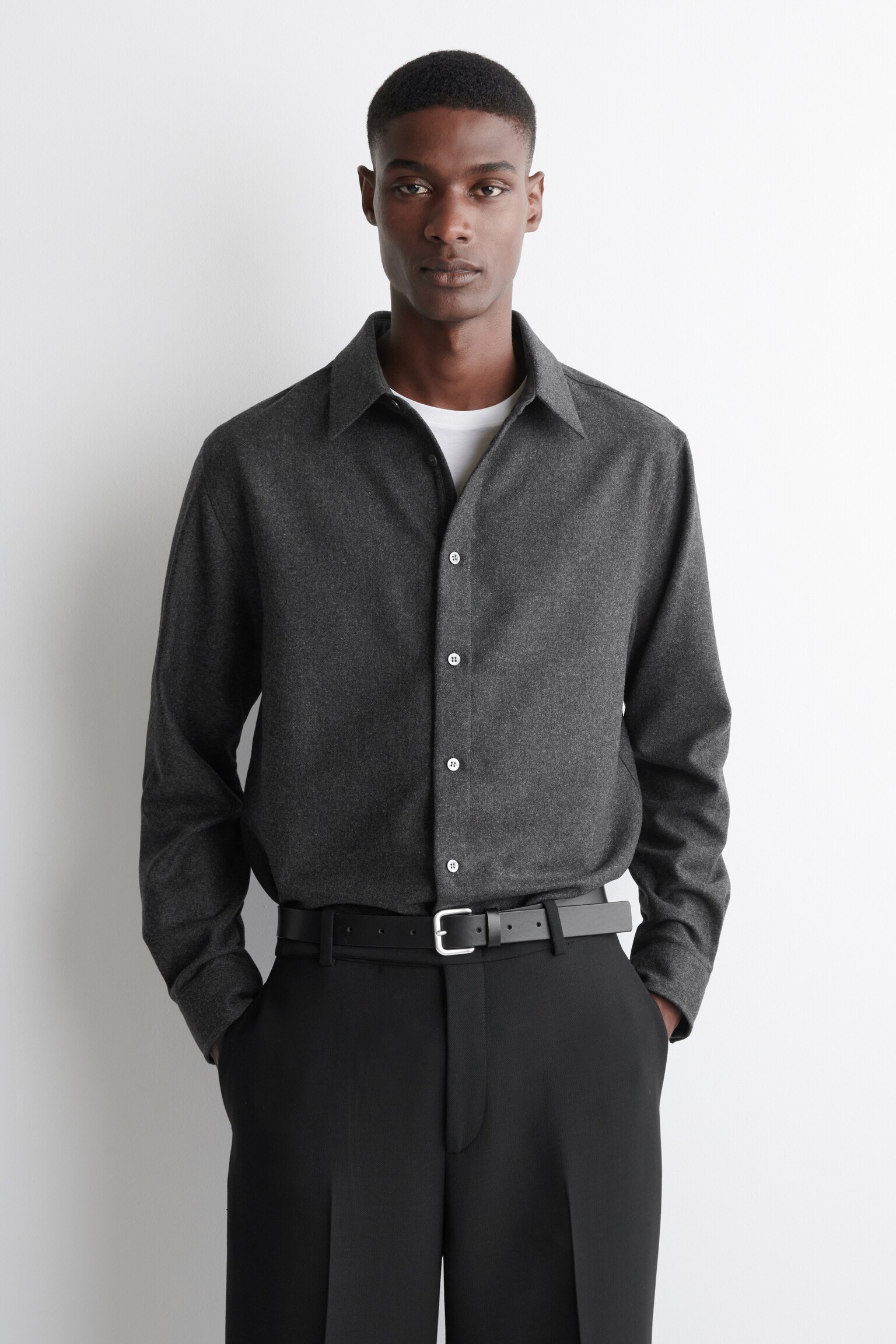 CAMICIA IN FLANELLA DI LANA DAL TAGLIO RILASSATO - ANTRACITE MÉLANGE/NERO / QUADRI