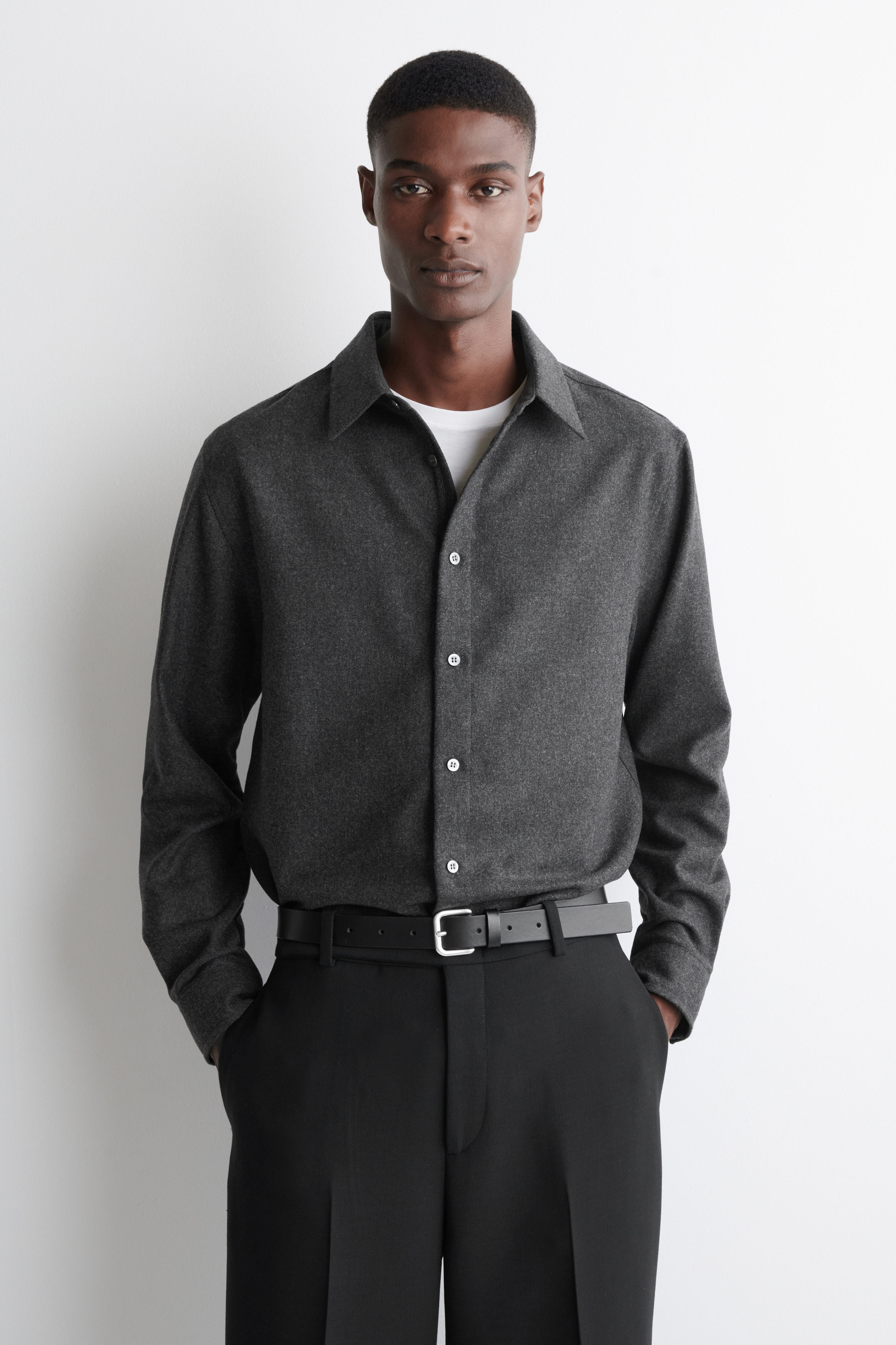RELAXED WOOL-FLANNEL SHIRT - CHARCOAL MÉLANGE | COS US