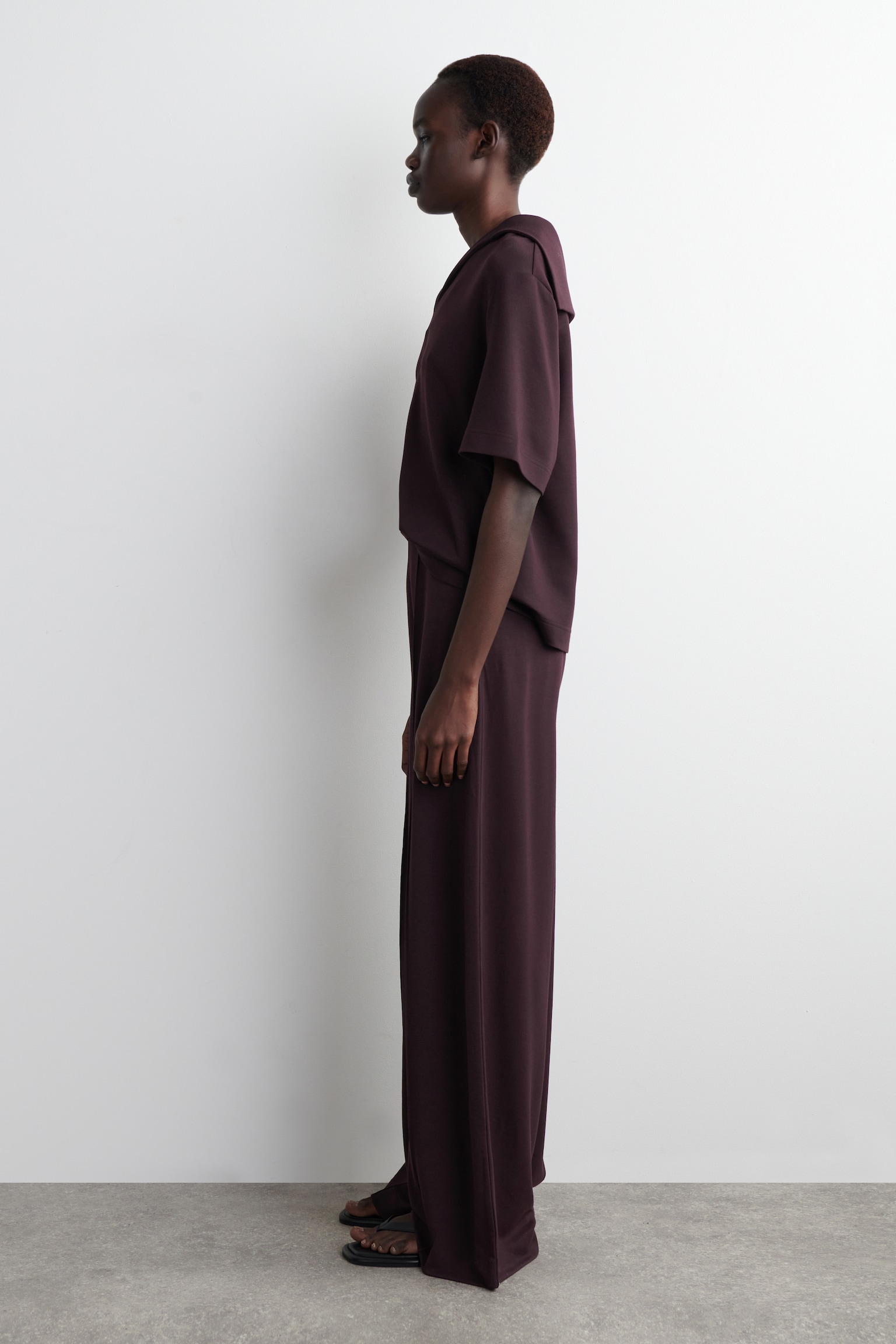 MODAL WIDE-LEG TROUSERS - BURGUNDY/NAVY - 4