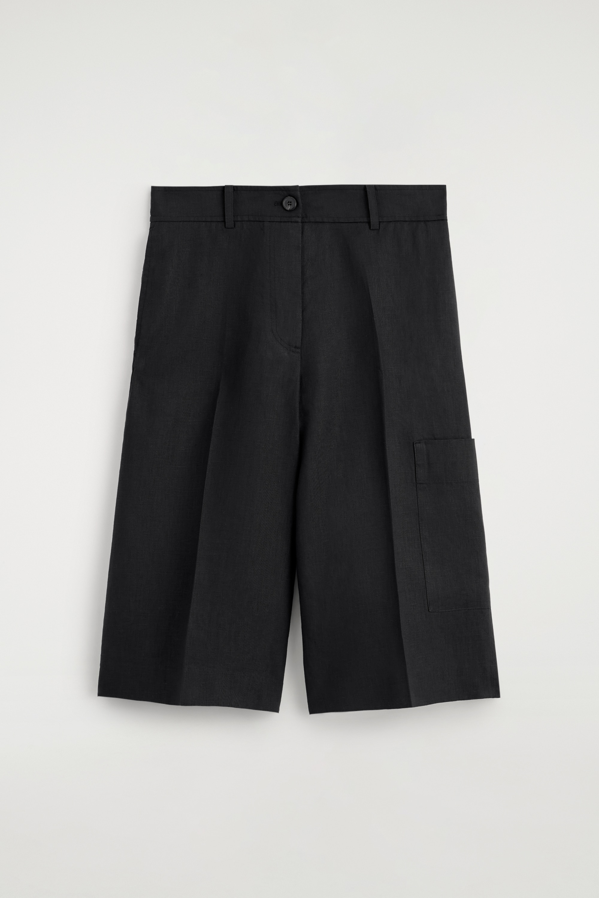 Linnen utilitair bermudashorts - ZWART