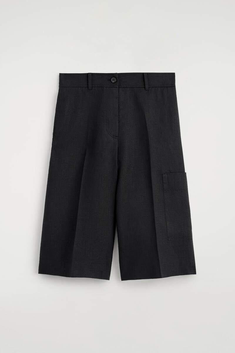 COS Linen Utility Bermuda Shorts Black Women's Size 44