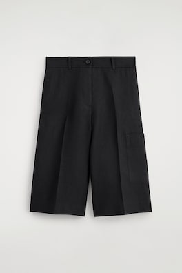 LINEN UTILITY BERMUDA SHORTS — BLACK 8