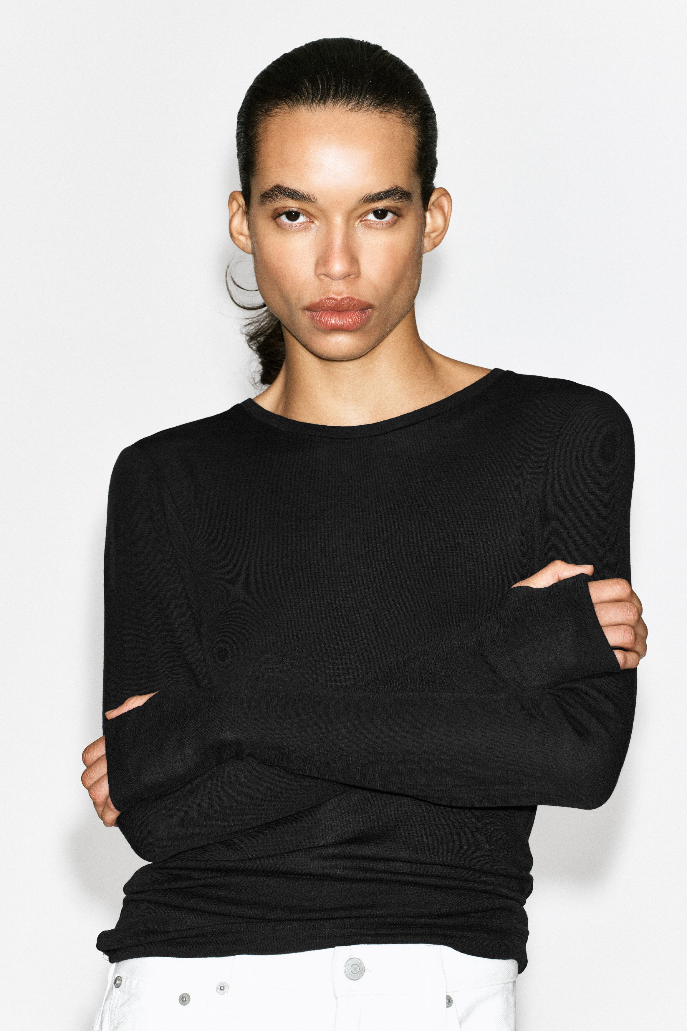 COTTON LONG-SLEEVED TOP - thumbnail 4