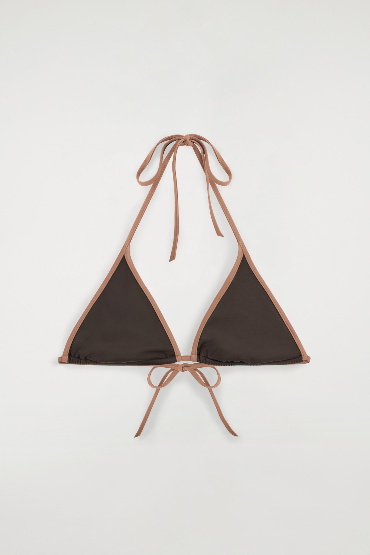 CONTRAST-TRIMMED TRIANGLE BIKINI TOP — BROWN / TERRACOTTA