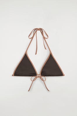 CONTRAST-TRIMMED TRIANGLE BIKINI TOP — BROWN / TERRACOTTA 5