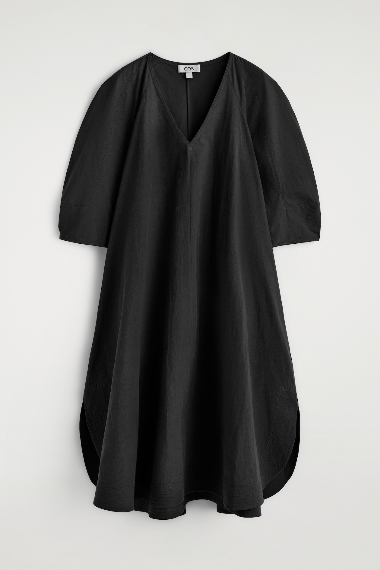 ROUNDED V-NECK COTTON MIDI DRESS - BLACK | COS US ROUNDED V-NECK COTTON MIDI DRESS - BLACK | COS US