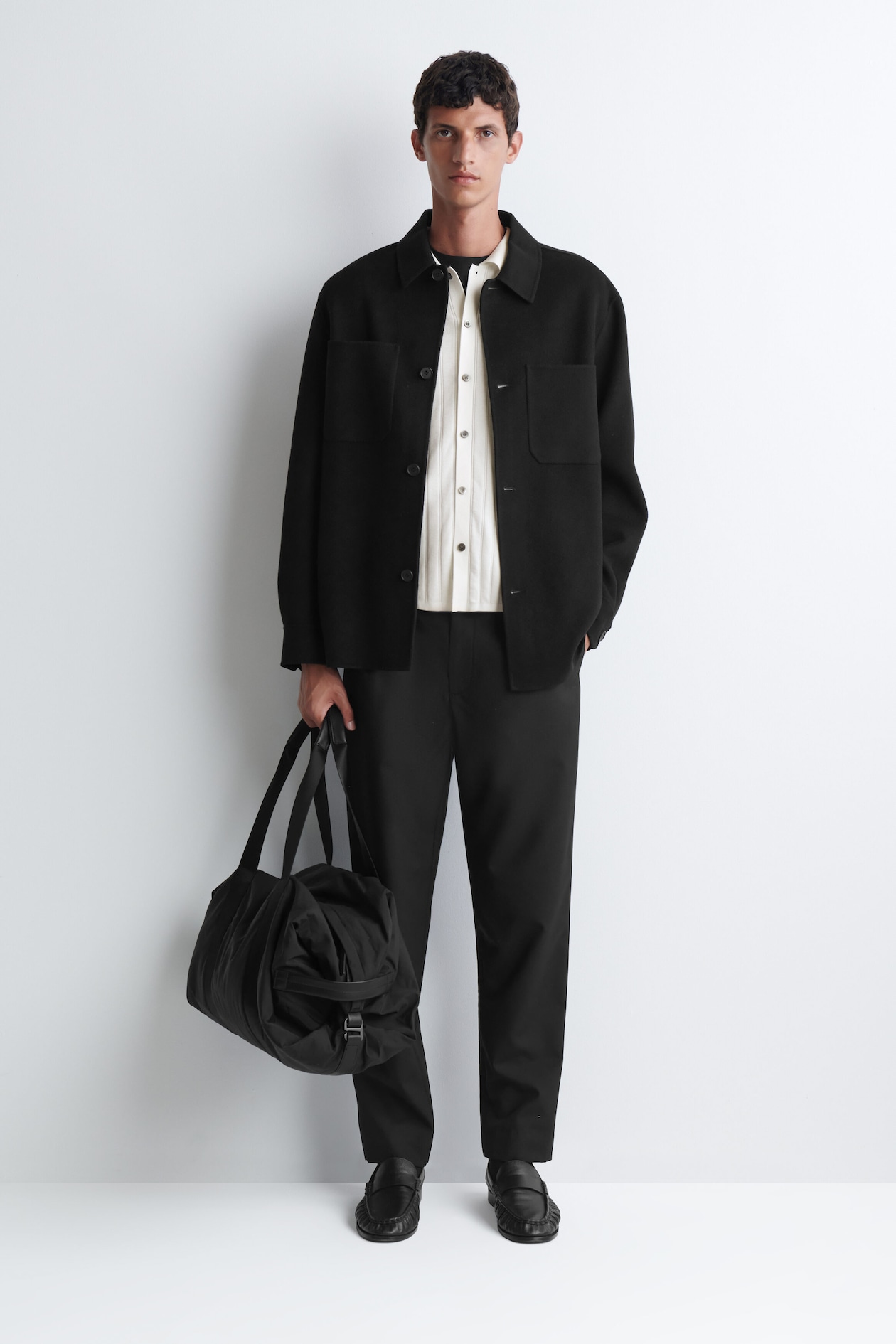 LEATHER-DETAIL DUFFEL BAG - NYLON — BLACK
